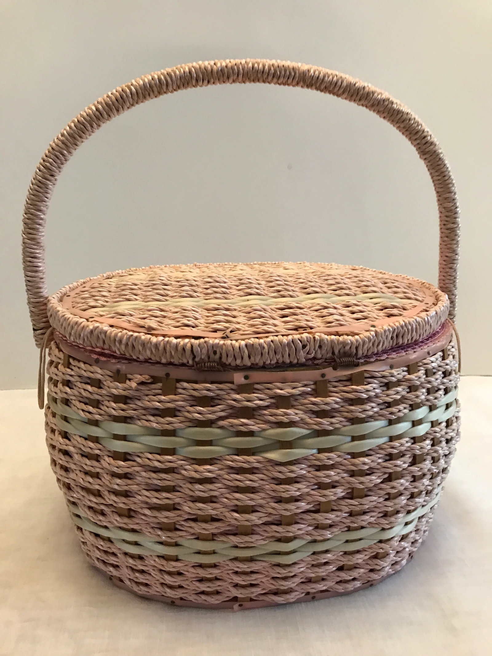 Vintage Oval Woven Weave Wicker Sewing Basket - 3