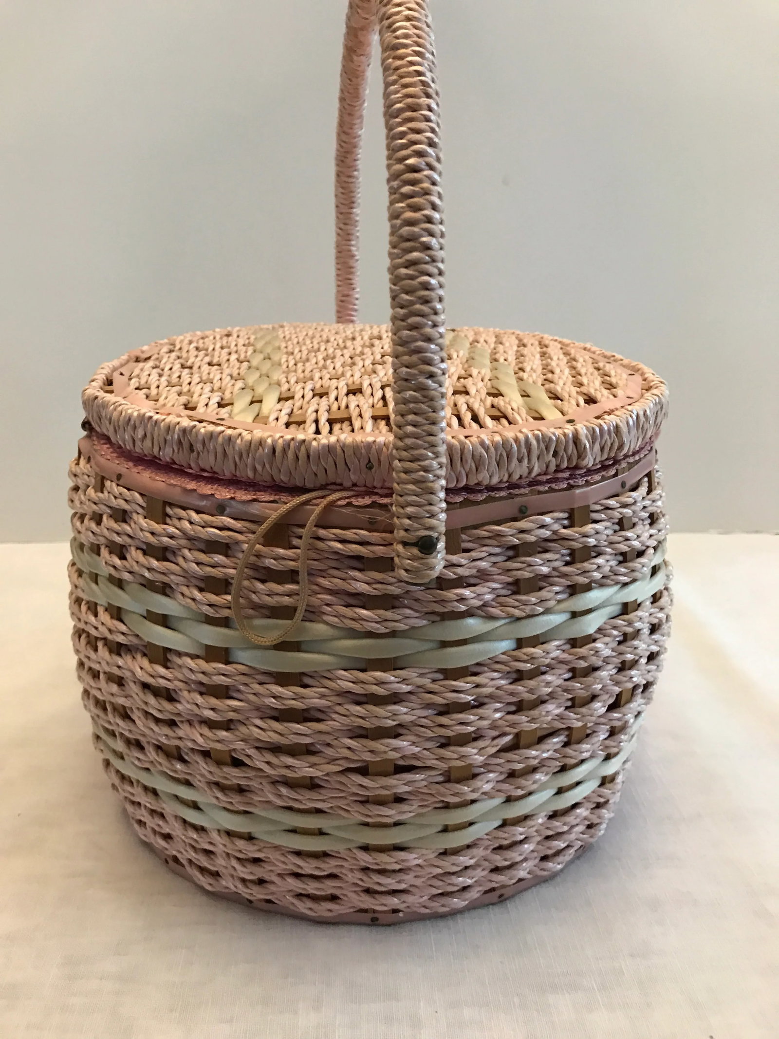 Vintage Oval Woven Weave Wicker Sewing Basket - 4