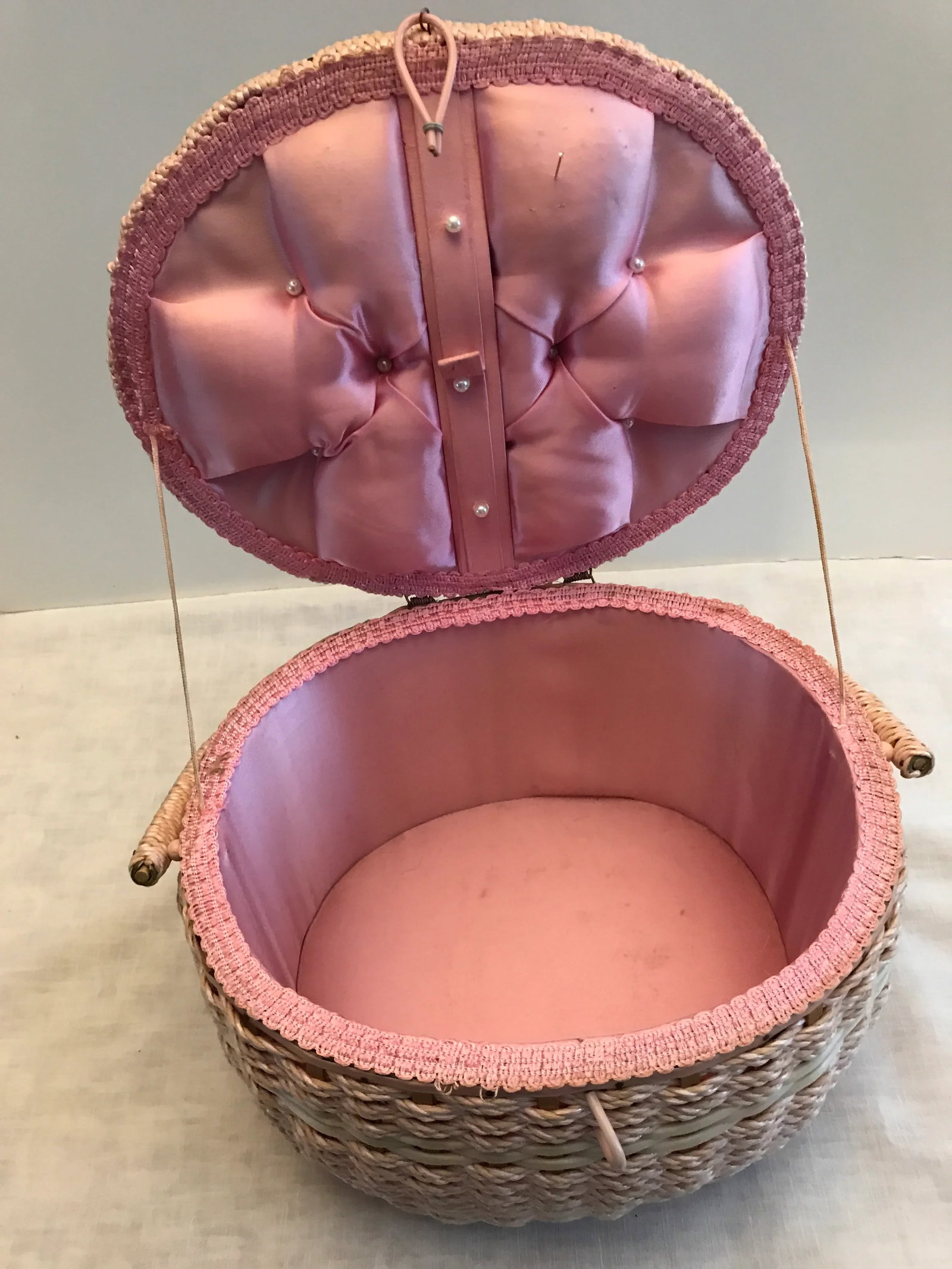 Vintage Oval Woven Weave Wicker Sewing Basket - 7