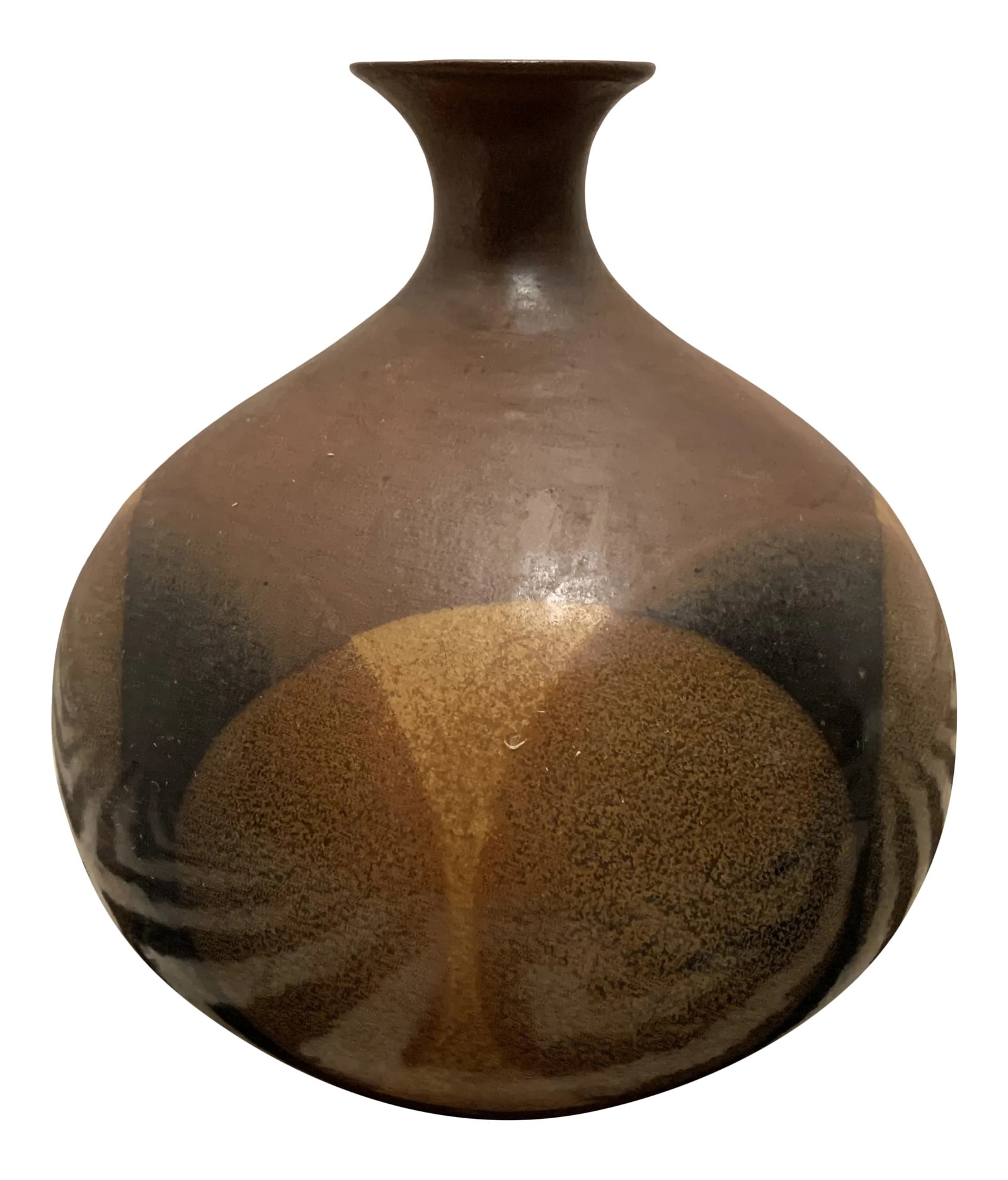 Vintage Robert Maxwell Pottery Vase Bud: Handcrafted Stoneware Oval Glaze Bud Vase. Stunning example of 70's pottery! Designed by Robert Maxwell for Craft Pottery USA will be a welcome addition to your retro decor. Marked USA on the bottom.