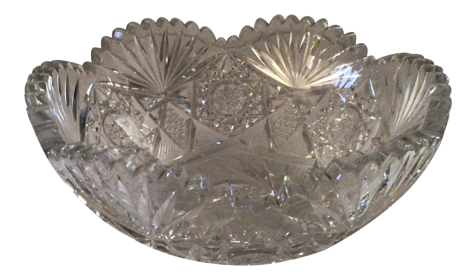 Antique 1910s Abp Crystal Cut and Clear Bowl: 3-1/2" tall, 8" diameter Spectacular cut and clear crystal bowl from the American Brilliant Period (ABP) in glassmaking in the United States. the period dates from about 1876-1926. During this time