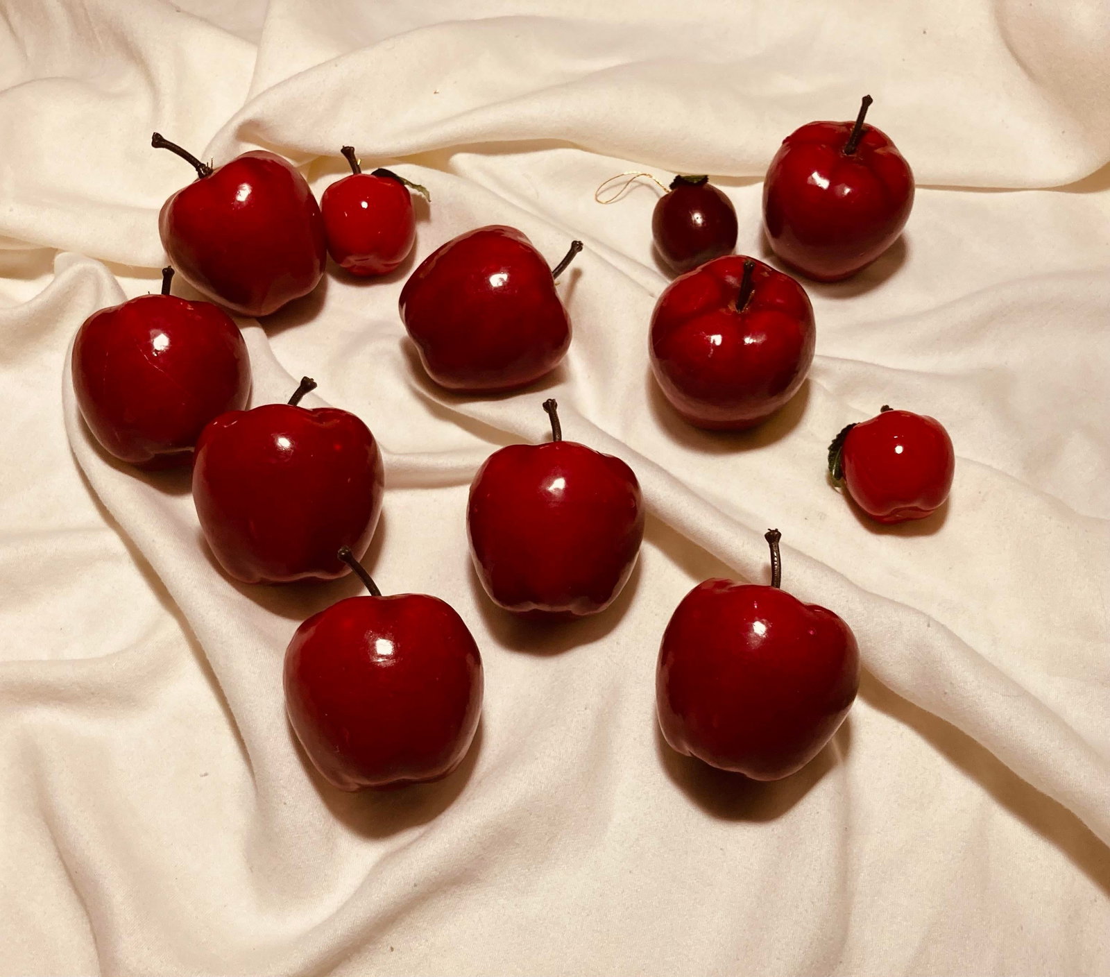 Assorted Vintage Holiday Glossy Red Papier-Mache Apple Holiday Ornaments - 5