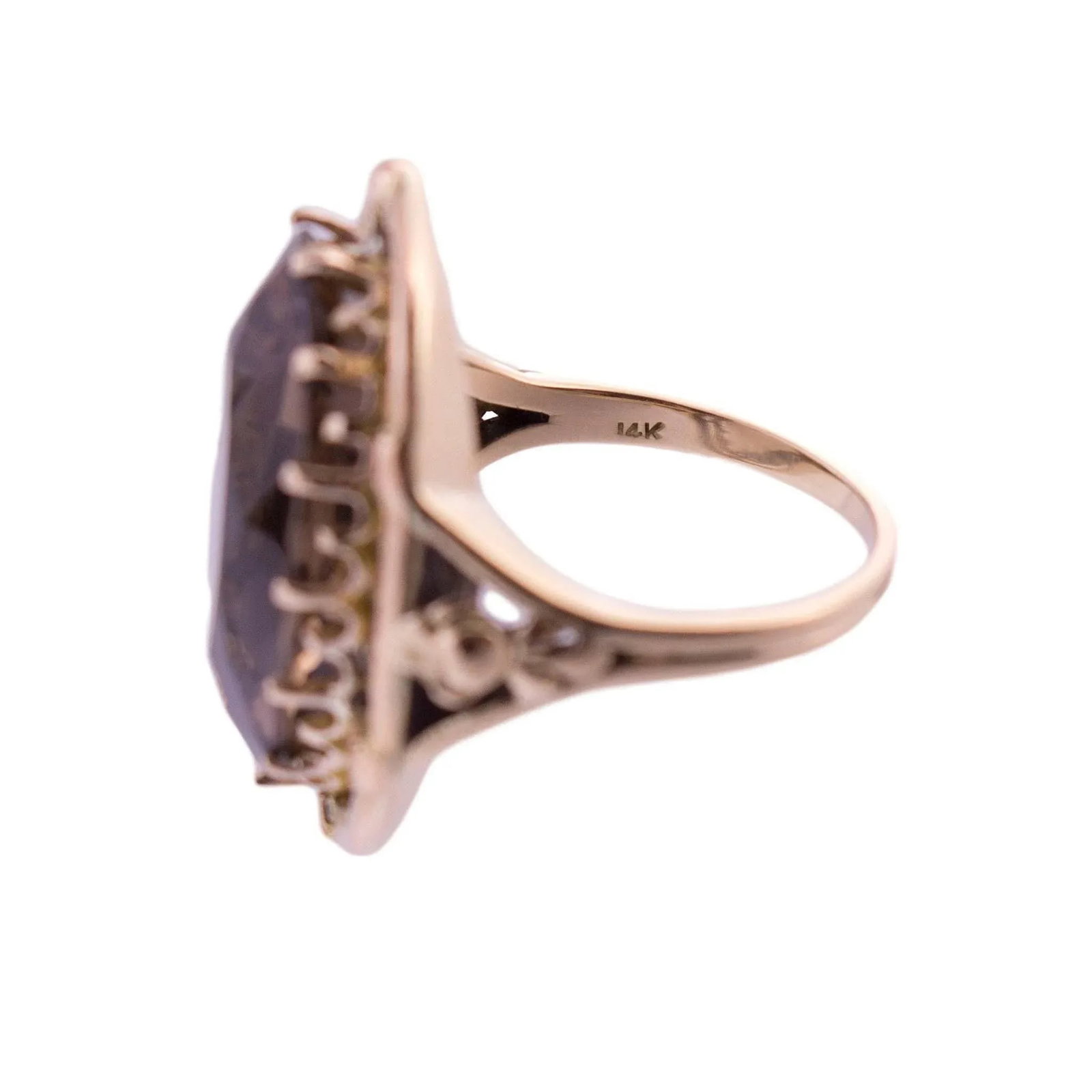 14k Gold Large Smoky Quartz Ring, Size 8 - 4