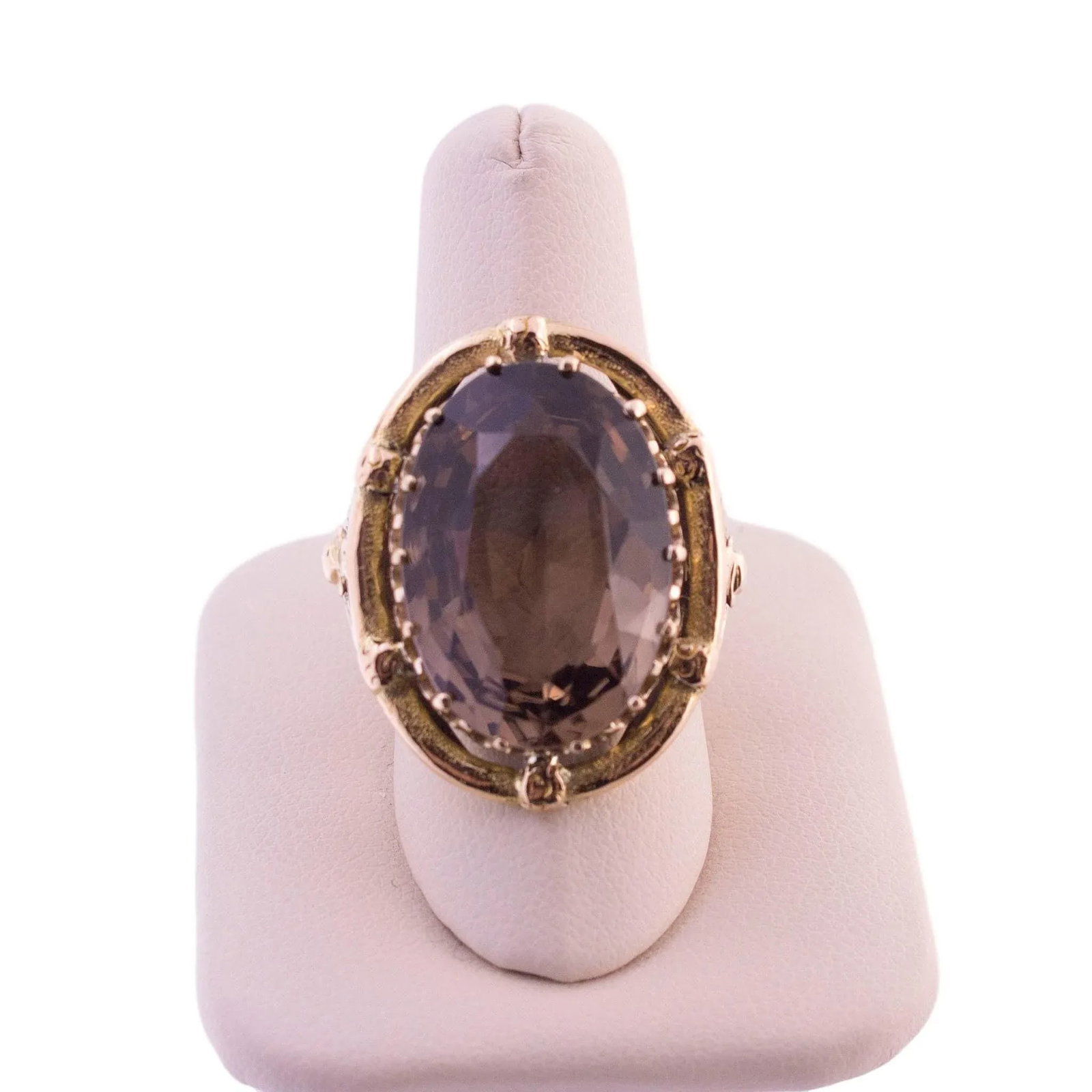 14k Gold Large Smoky Quartz Ring, Size 8 - 5