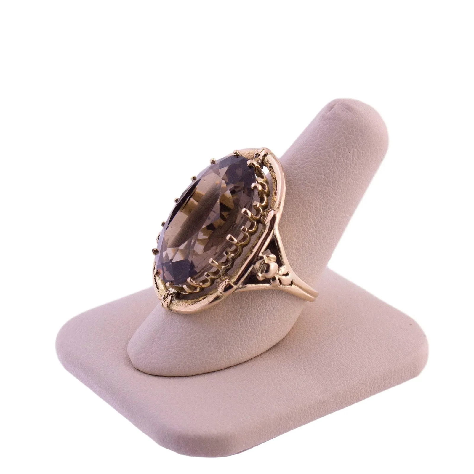 14k Gold Large Smoky Quartz Ring, Size 8 - 6