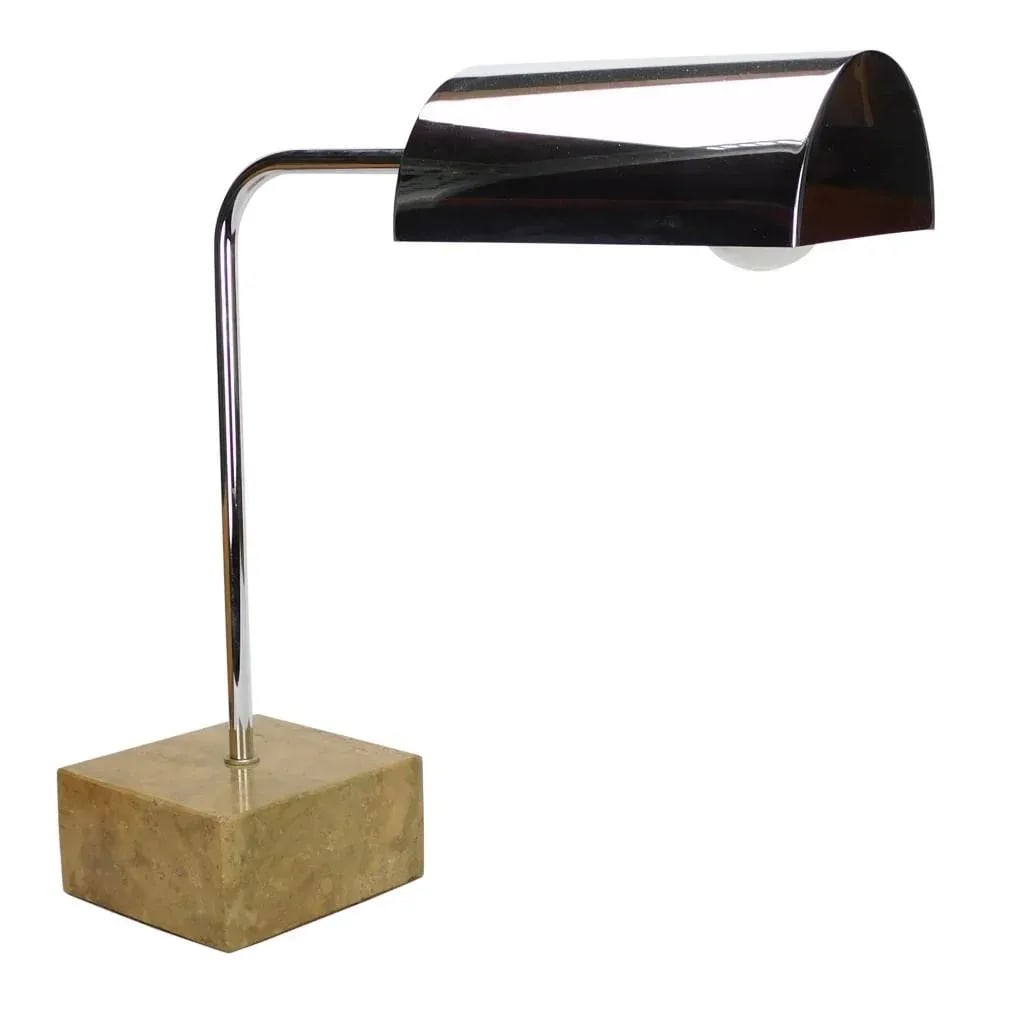 1970s Mid-Century Sonneman Chrome Guzzini Travertine Desk Lamps - a Pair - 3