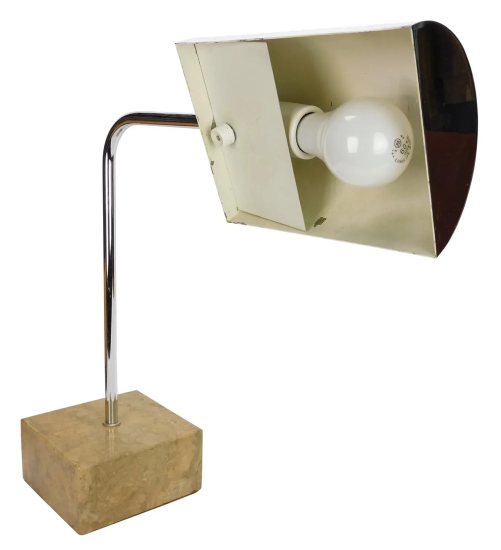 1970s Mid-Century Sonneman Chrome Guzzini Travertine Desk Lamps - a Pair - 4