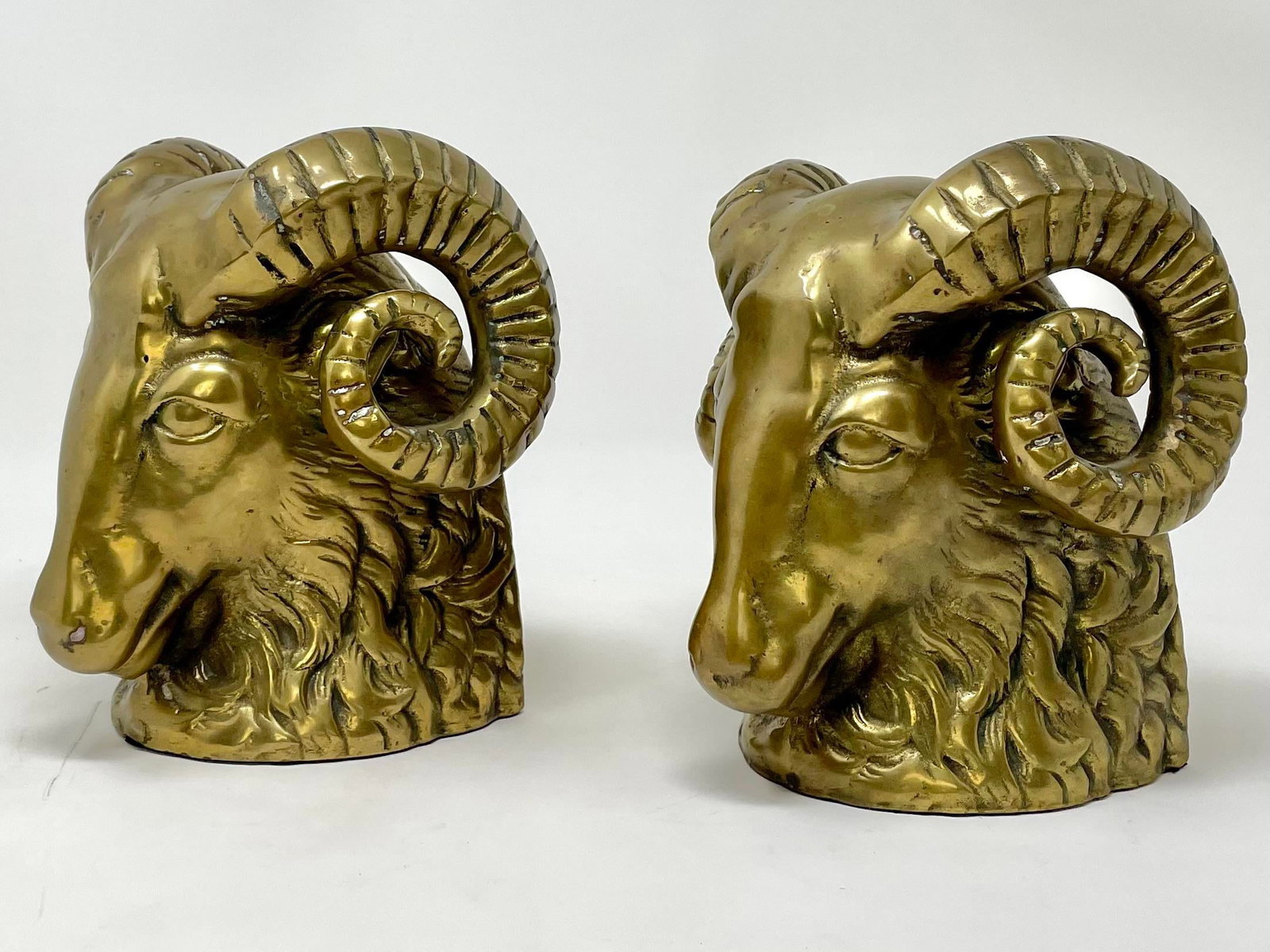 Vintage Hollywood Regency Brass Rams Head Bookends - Set of 2 - 2