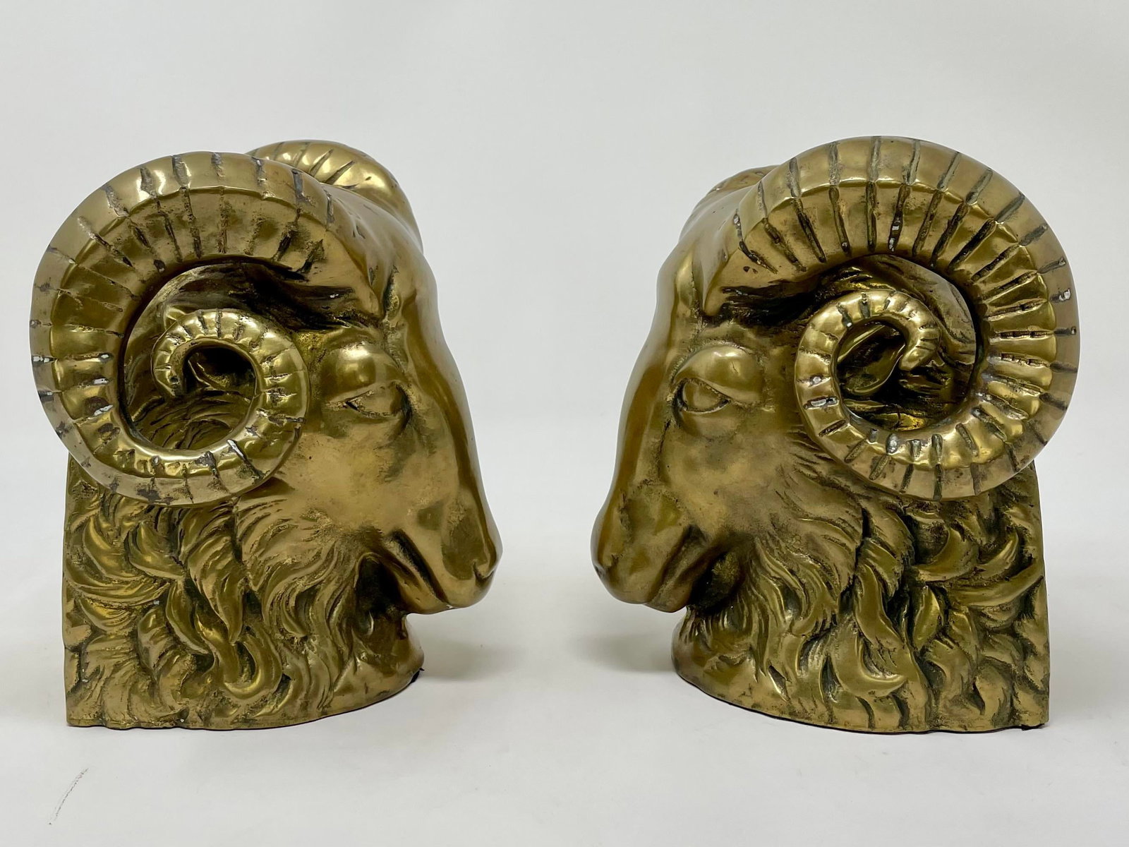 Vintage Hollywood Regency Brass Rams Head Bookends - Set of 2 - 3