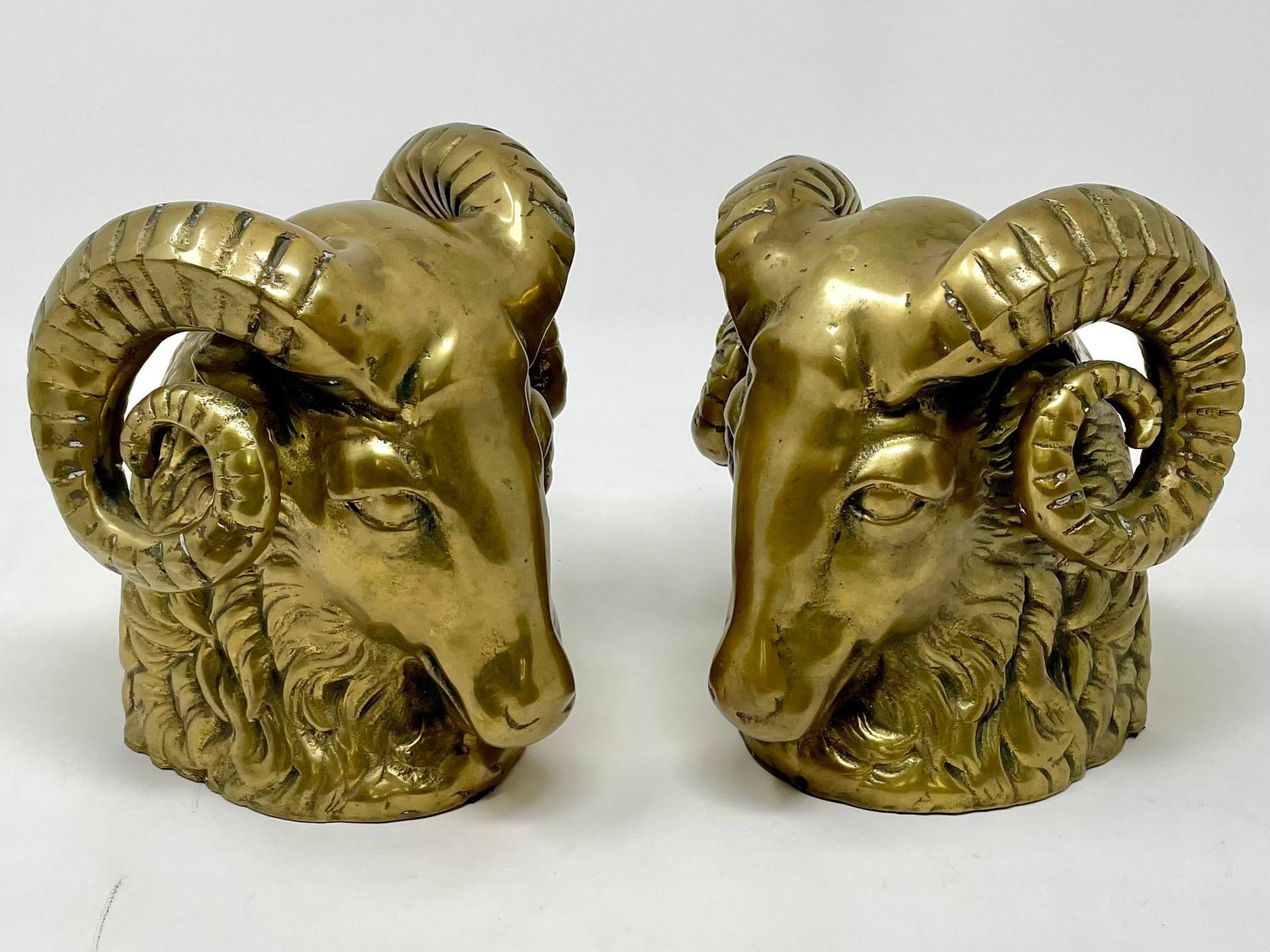 Vintage Hollywood Regency Brass Rams Head Bookends - Set of 2 - 4