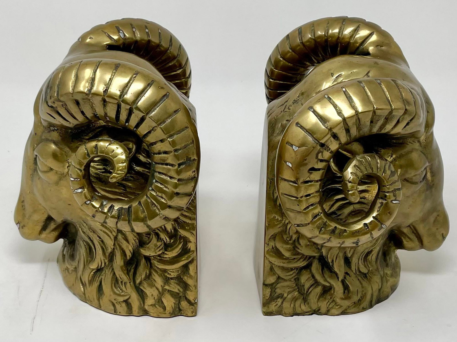Vintage Hollywood Regency Brass Rams Head Bookends - Set of 2 - 5