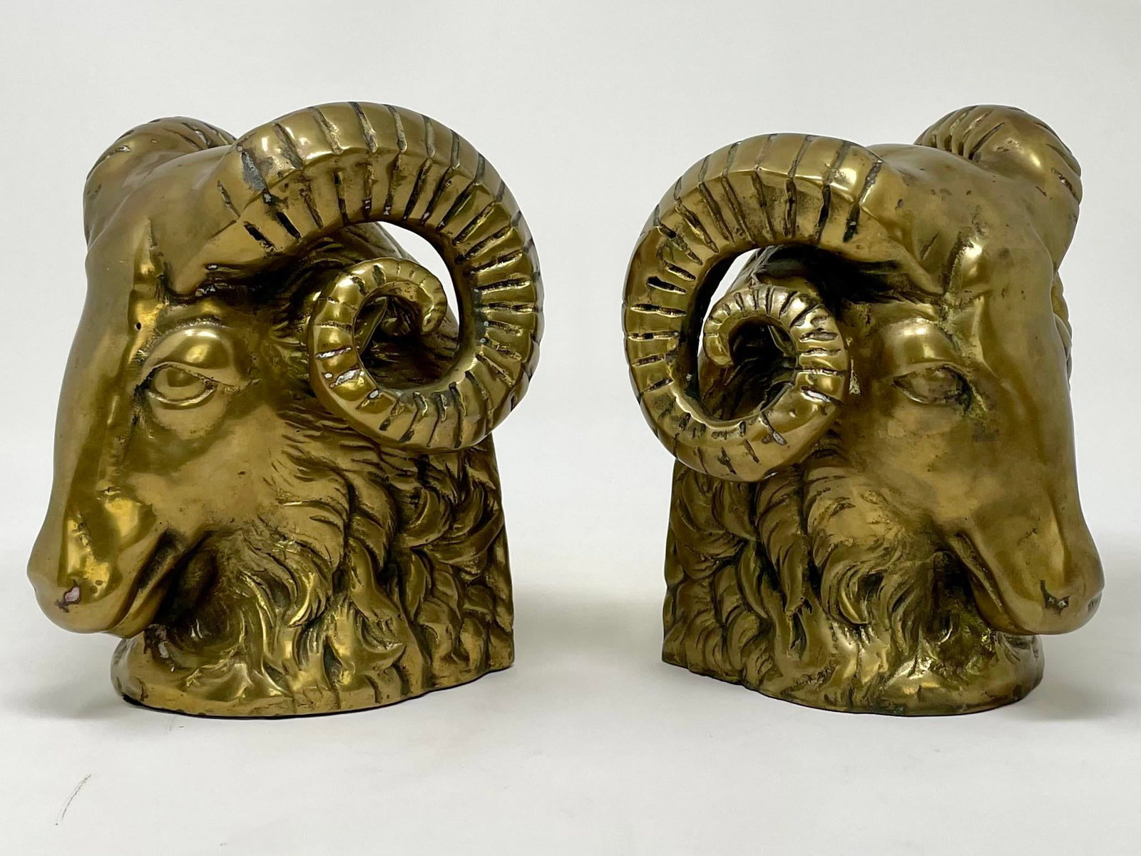 Vintage Hollywood Regency Brass Rams Head Bookends - Set of 2 - 6