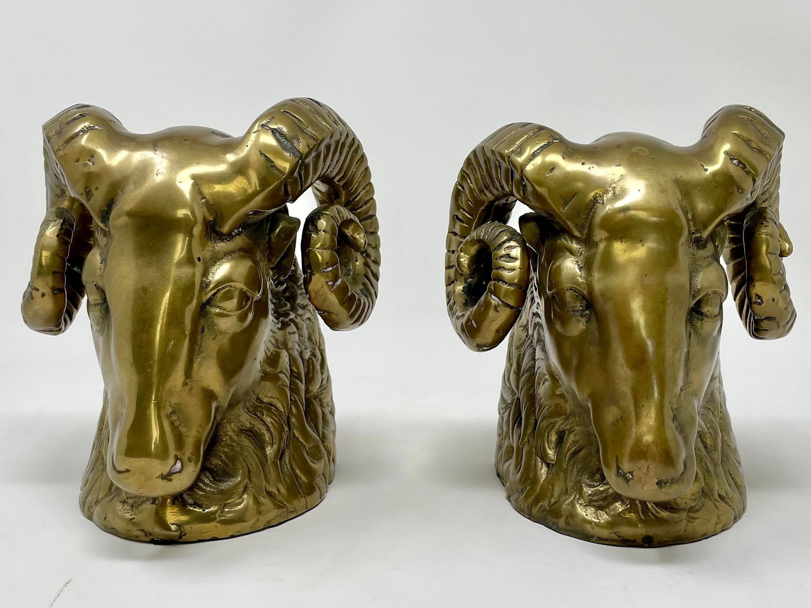 Vintage Hollywood Regency Brass Rams Head Bookends - Set of 2 - 7