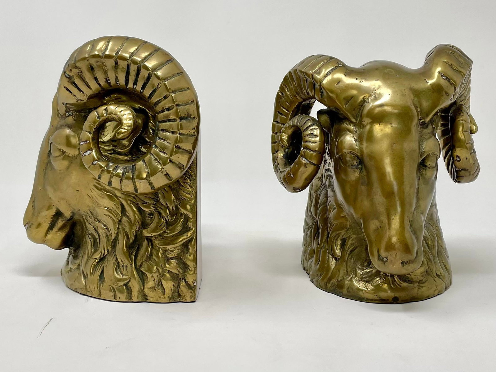 Vintage Hollywood Regency Brass Rams Head Bookends - Set of 2 - 8