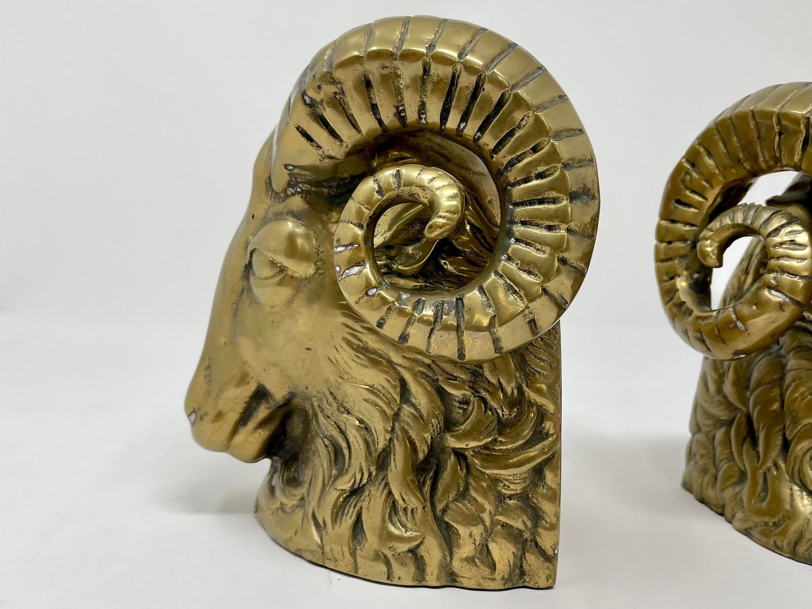 Vintage Hollywood Regency Brass Rams Head Bookends - Set of 2 - 9