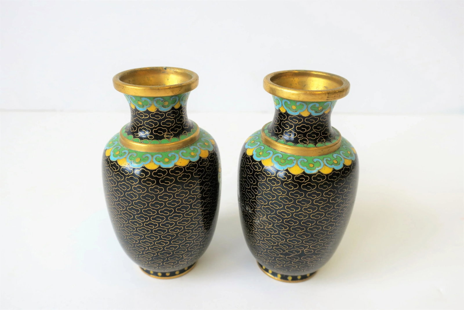 Black and Yellow Asian Cloisonne and Brass Vases - a Pair - 10