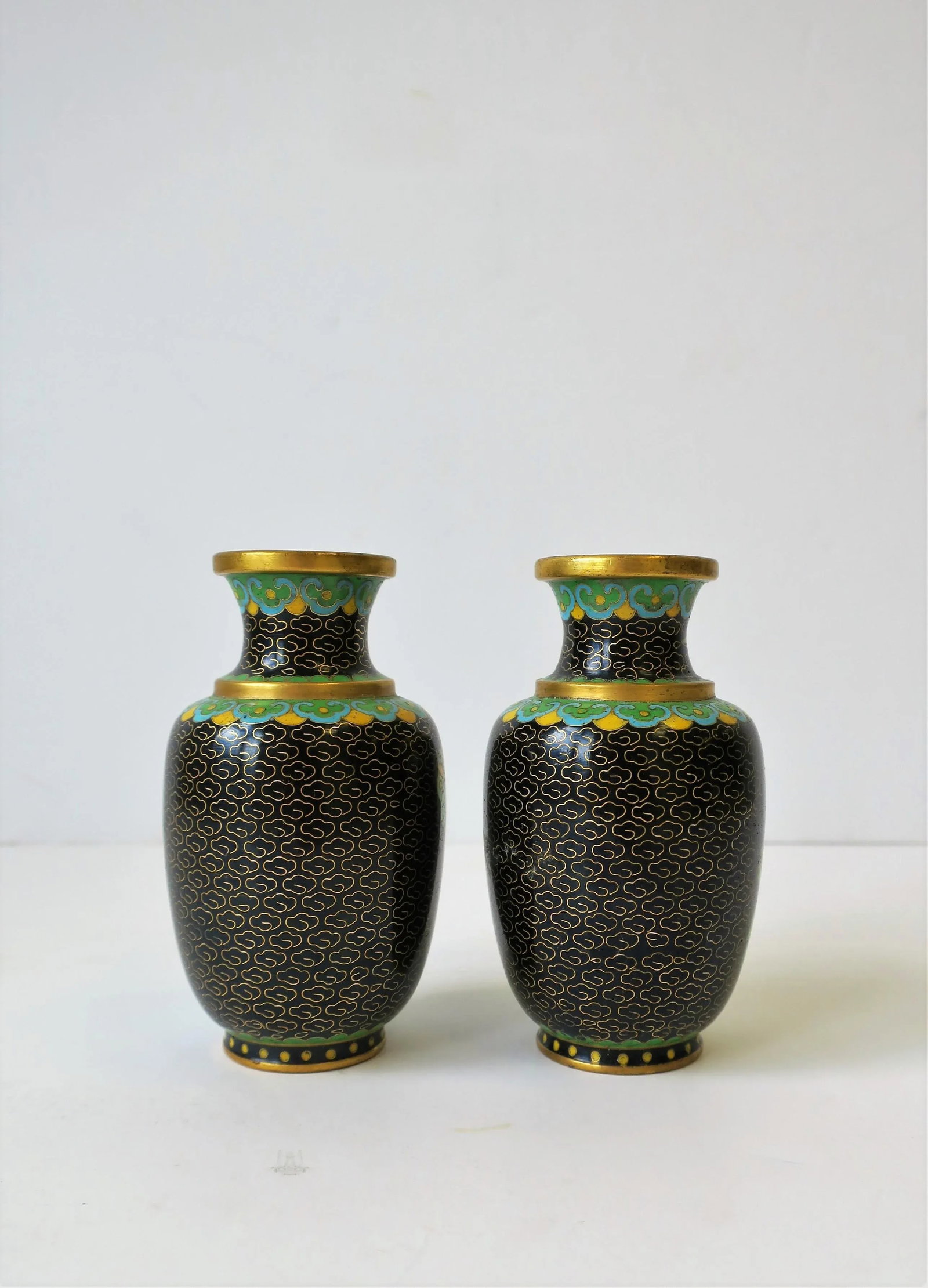Black and Yellow Asian Cloisonne and Brass Vases - a Pair - 11