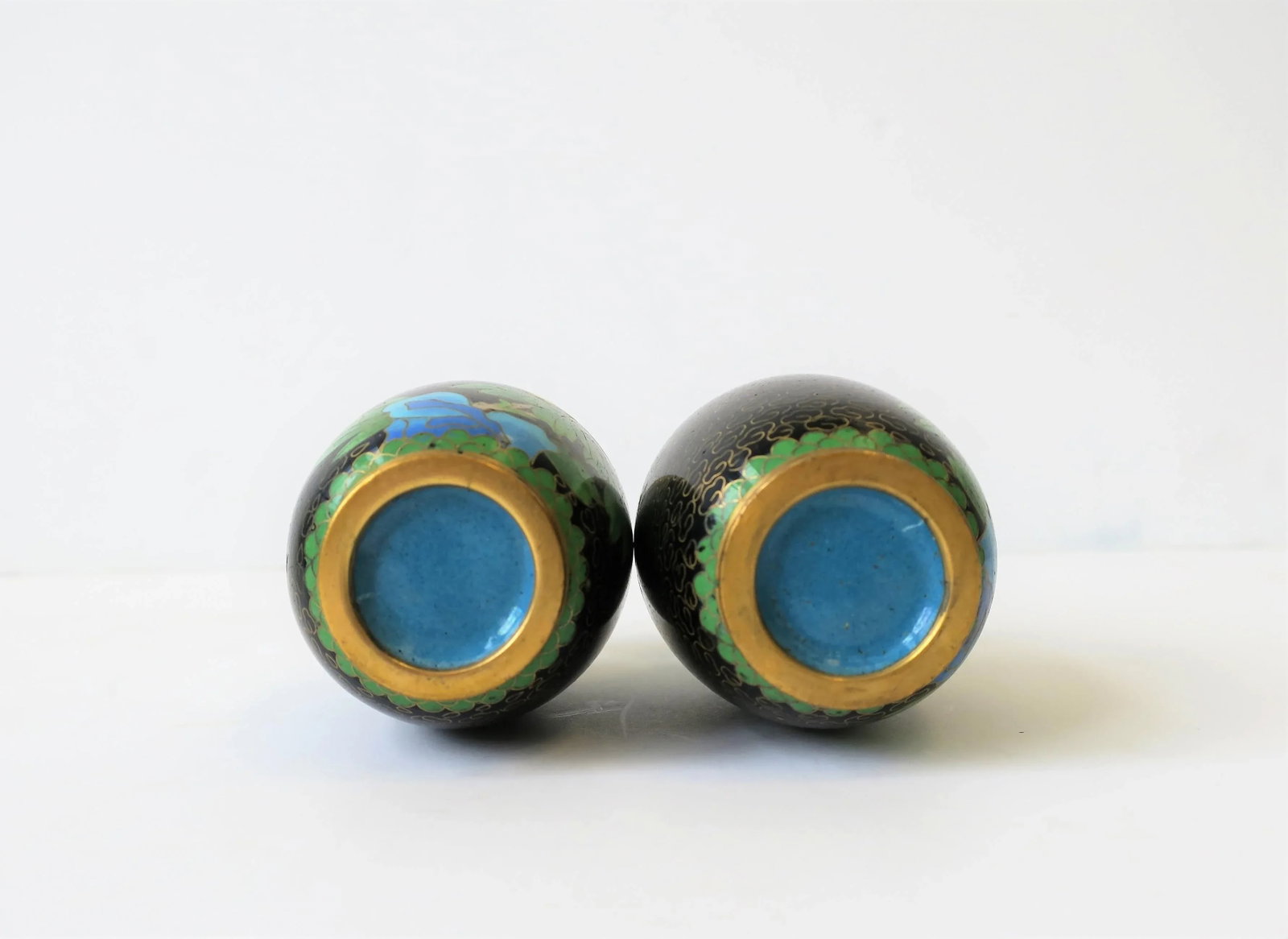 Black and Yellow Asian Cloisonne and Brass Vases - a Pair - 12