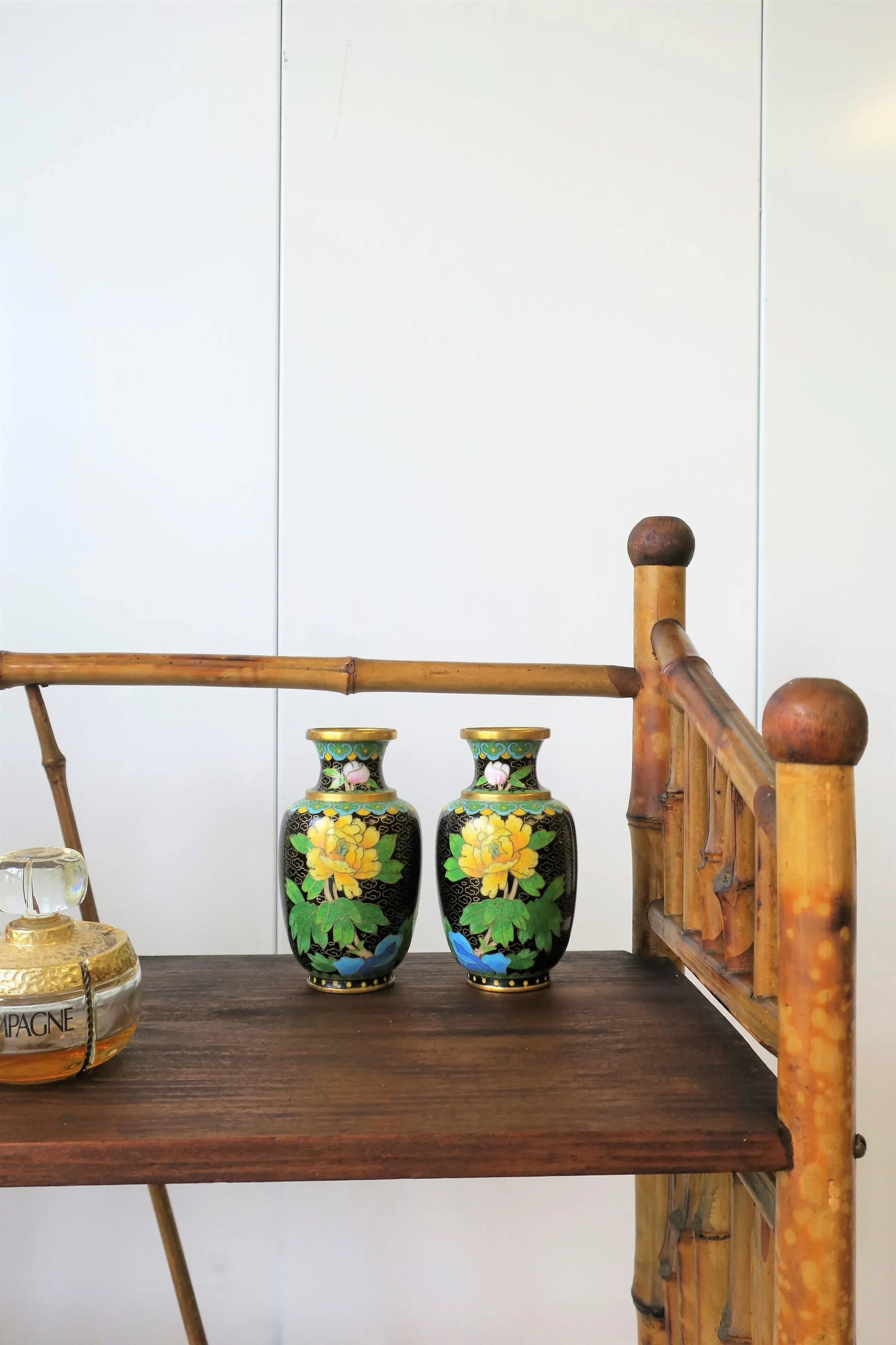 Black and Yellow Asian Cloisonne and Brass Vases - a Pair - 6