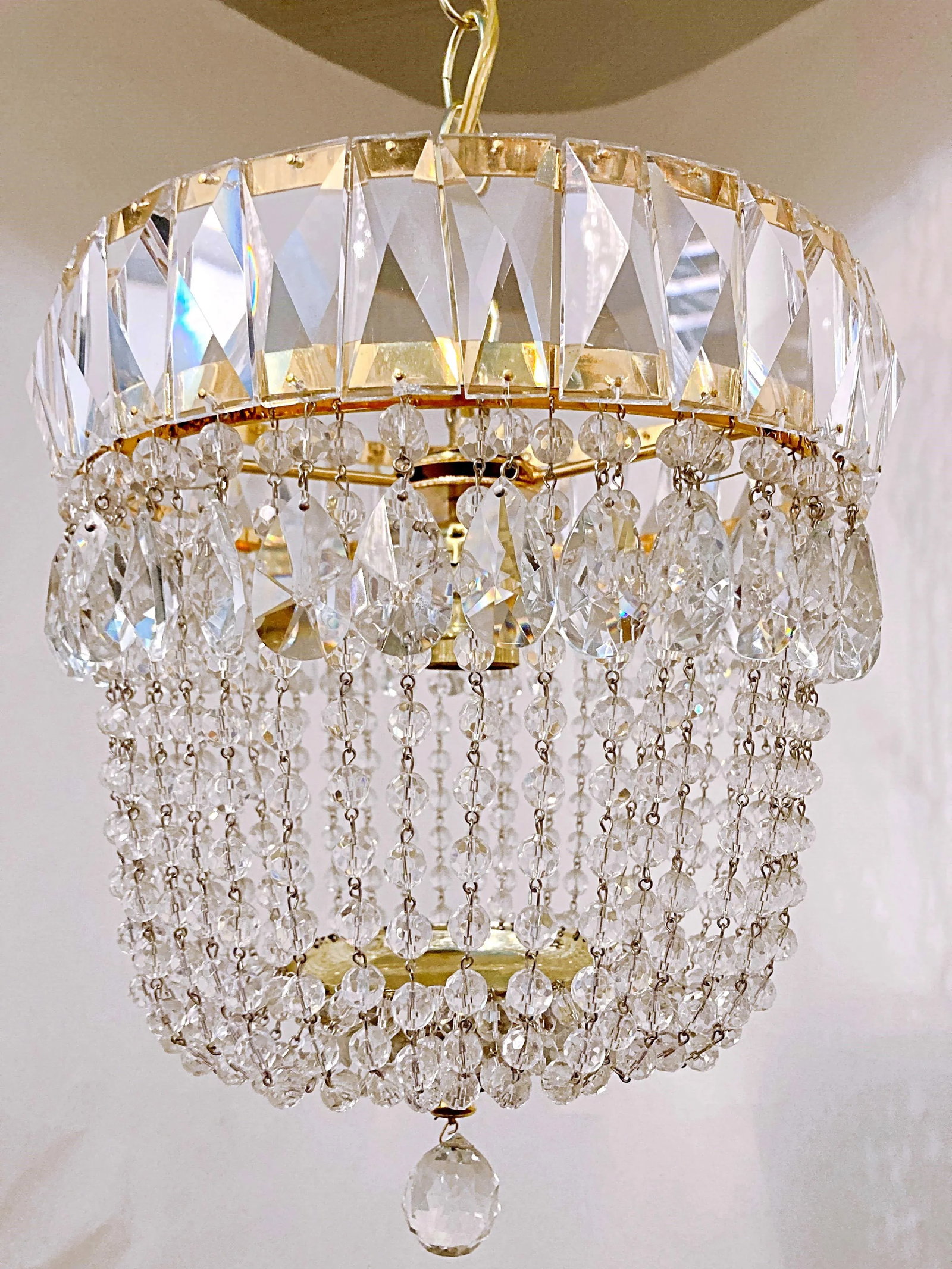 Vintage 1960-1970's Czechoslovakian Gold Plated Frame Basket Chandelier - 2