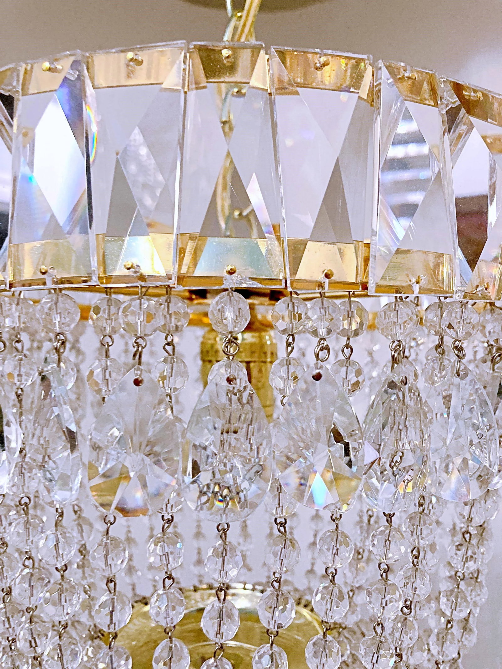 Vintage 1960-1970's Czechoslovakian Gold Plated Frame Basket Chandelier - 3