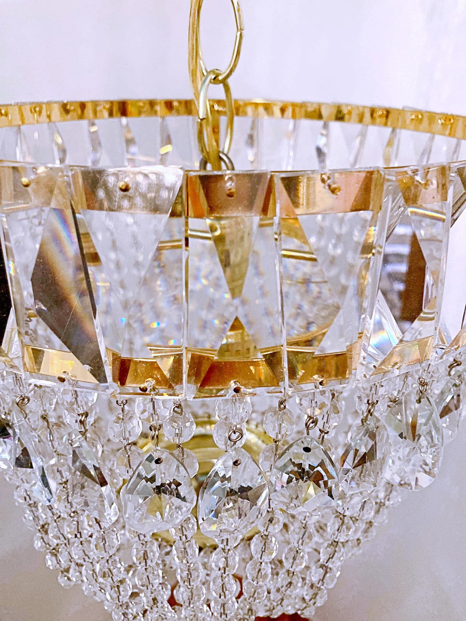 Vintage 1960-1970's Czechoslovakian Gold Plated Frame Basket Chandelier - 4