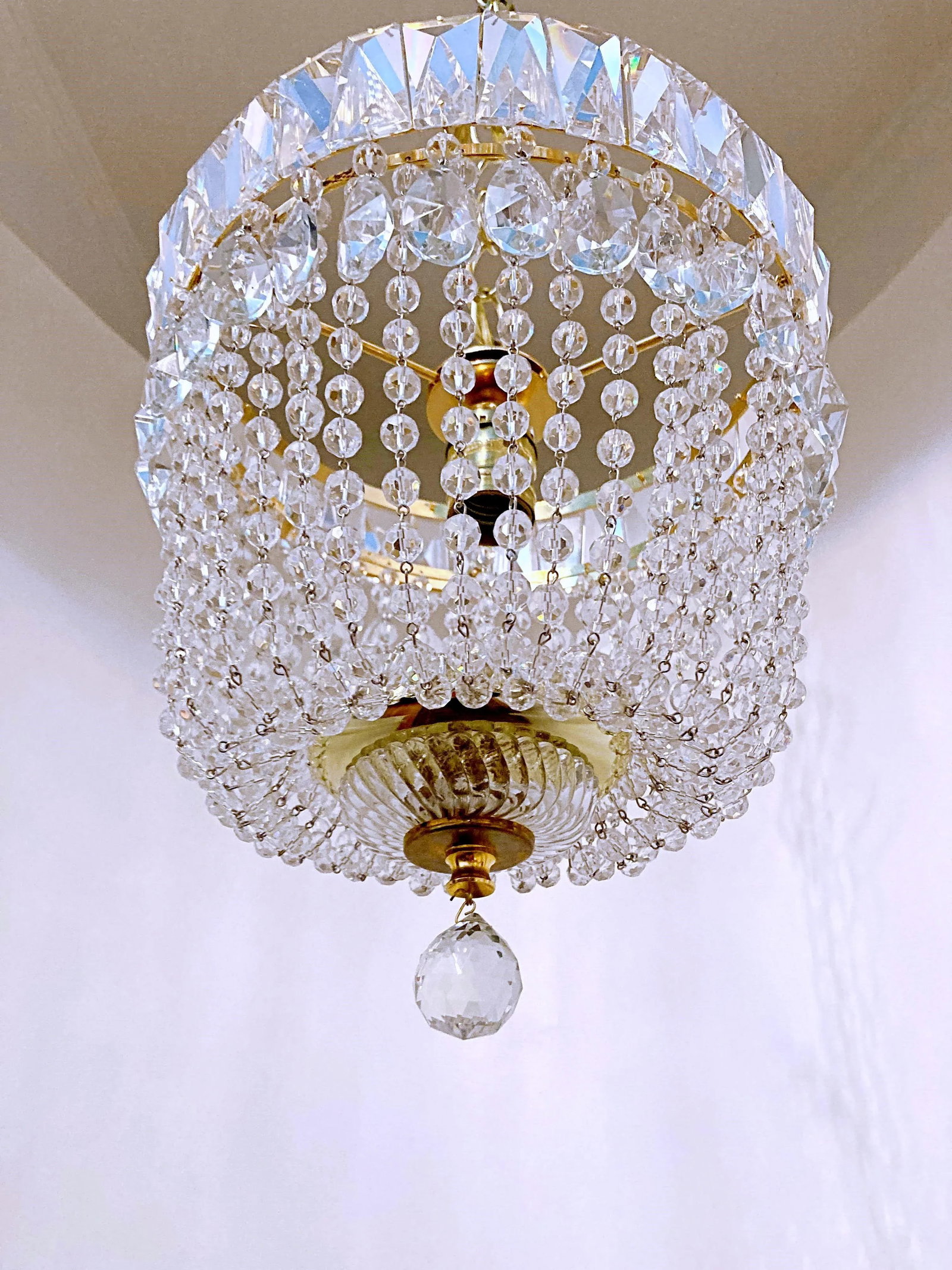 Vintage 1960-1970's Czechoslovakian Gold Plated Frame Basket Chandelier - 5