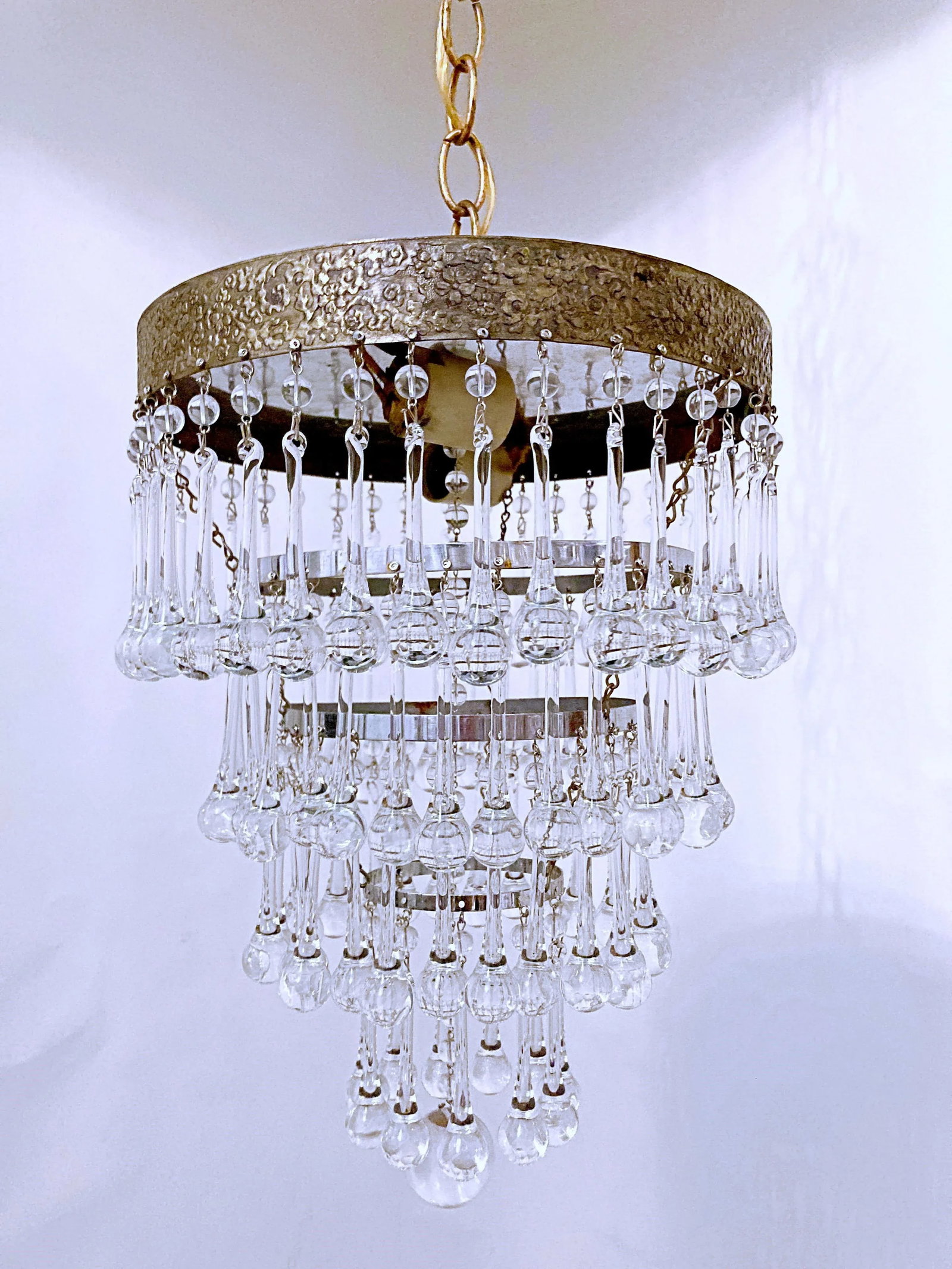 1950's Italian Decorative Brass Rim Upside Down Chandelier - 2