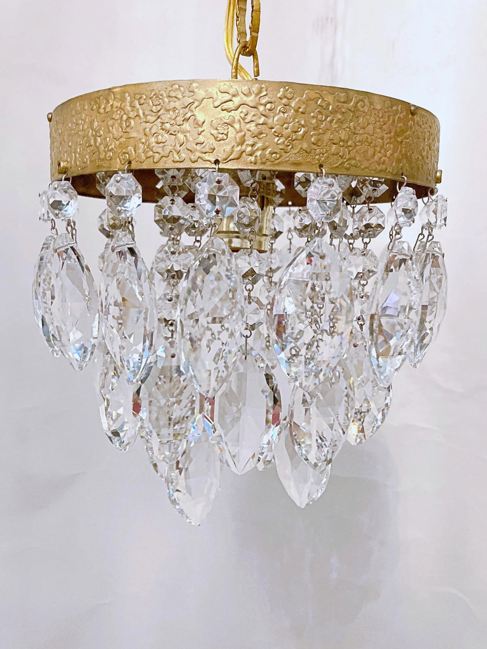 1960s Italian Brass Rim Layered Chandelier - 4