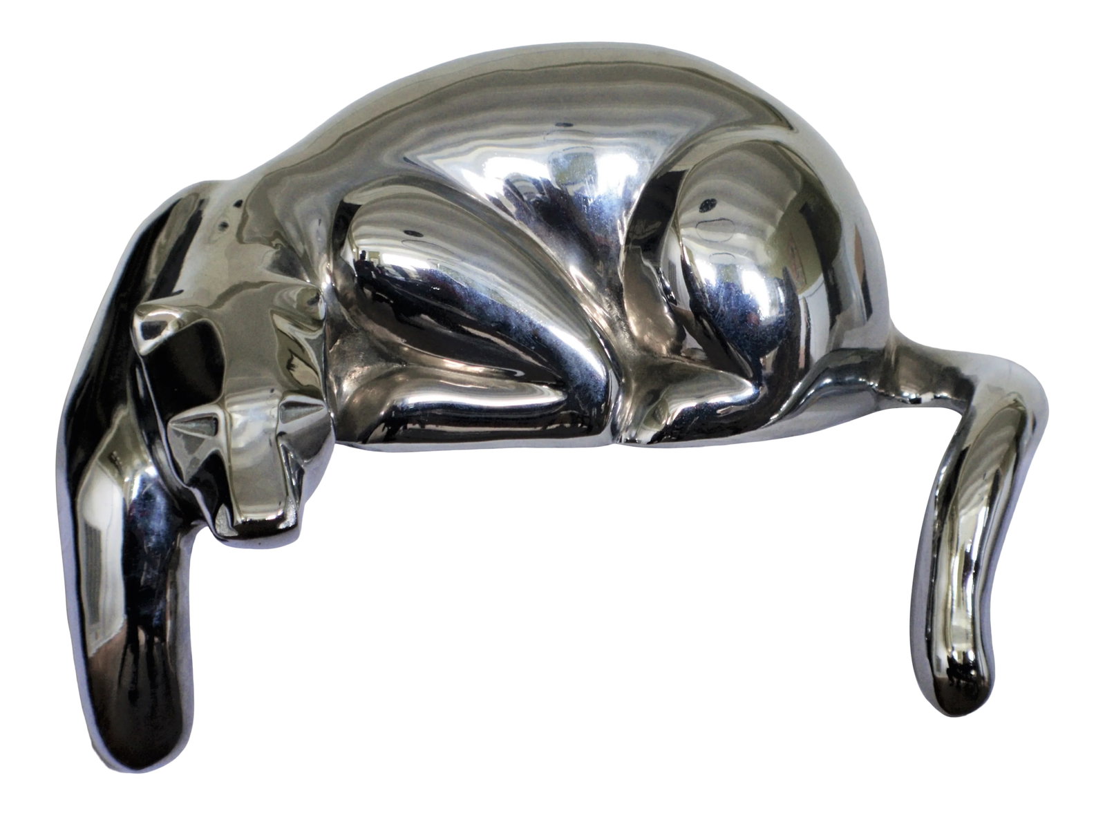 1980s Dolbi Cashier Large Polished Chrome Resting Panther: Stunning Dolbi Cashier large Polished Chrome Resting Panther, circa the 1980s. Cat is designed to rest onto on the edge of a mantle or shelf. The panther is used In great condition, however contains