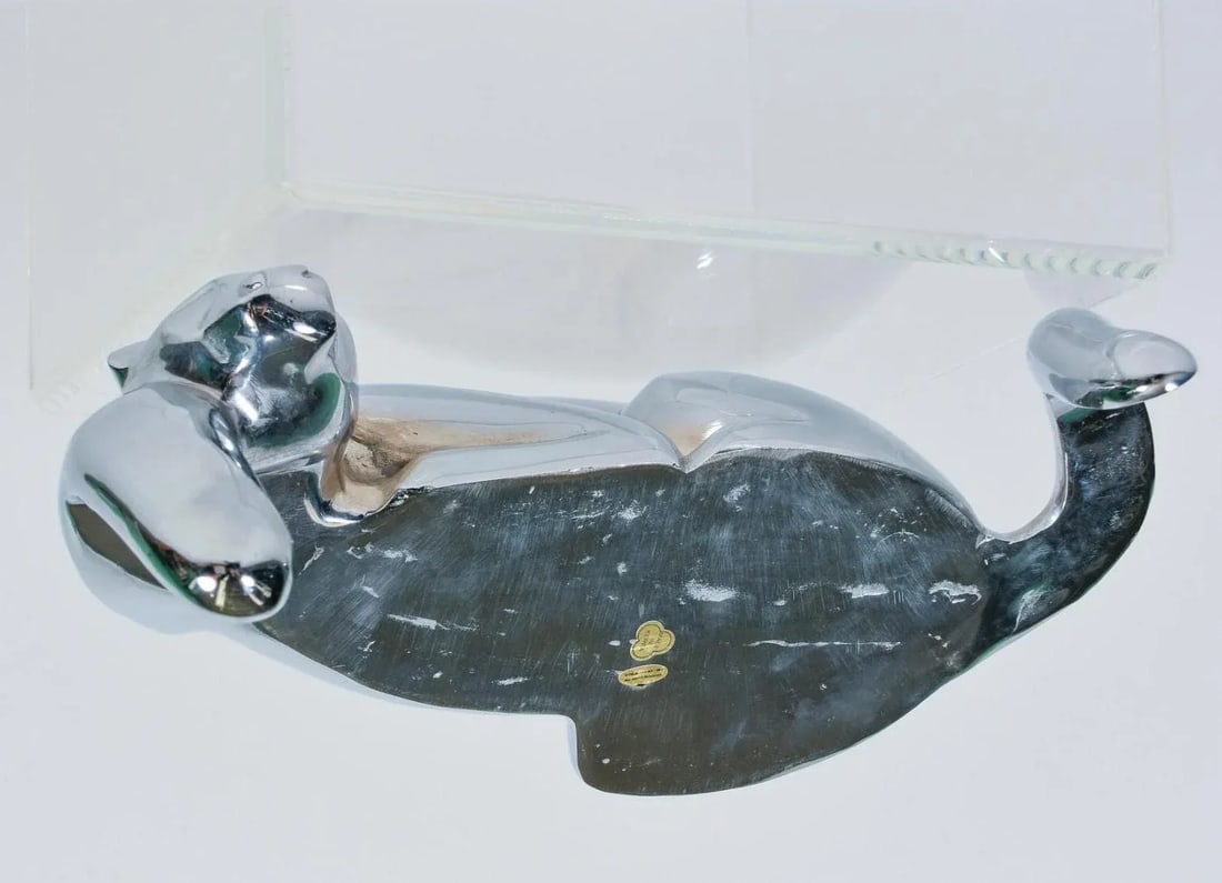 1980s Dolbi Cashier Large Polished Chrome Resting Panther - 3