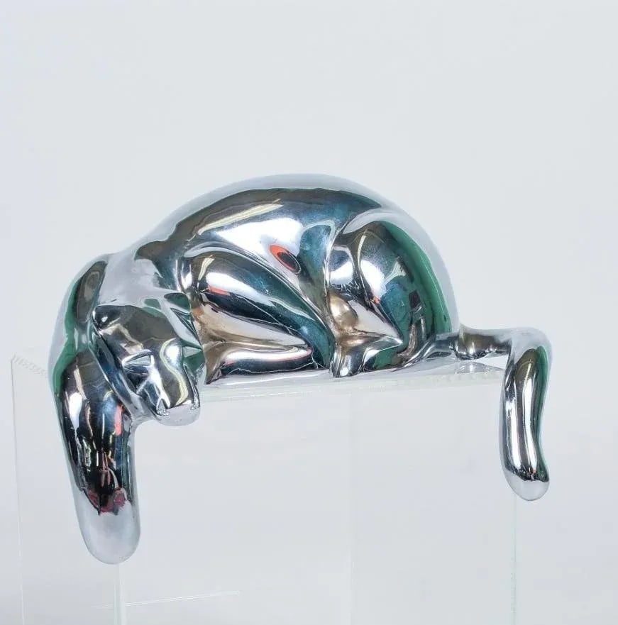 1980s Dolbi Cashier Large Polished Chrome Resting Panther - 4