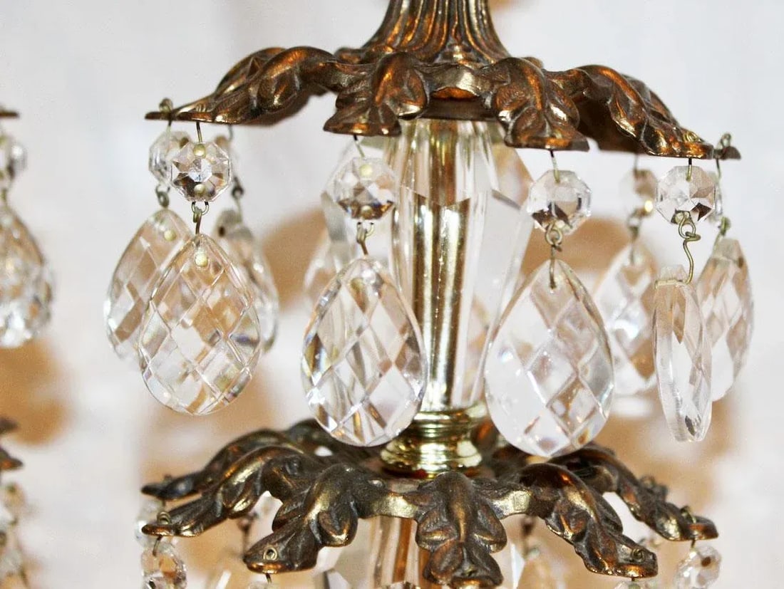1970's Hollywood Regency Pineapple Cut Glass & Brass Lamps with Hanging Crystals on Lucite Bases - a - 6