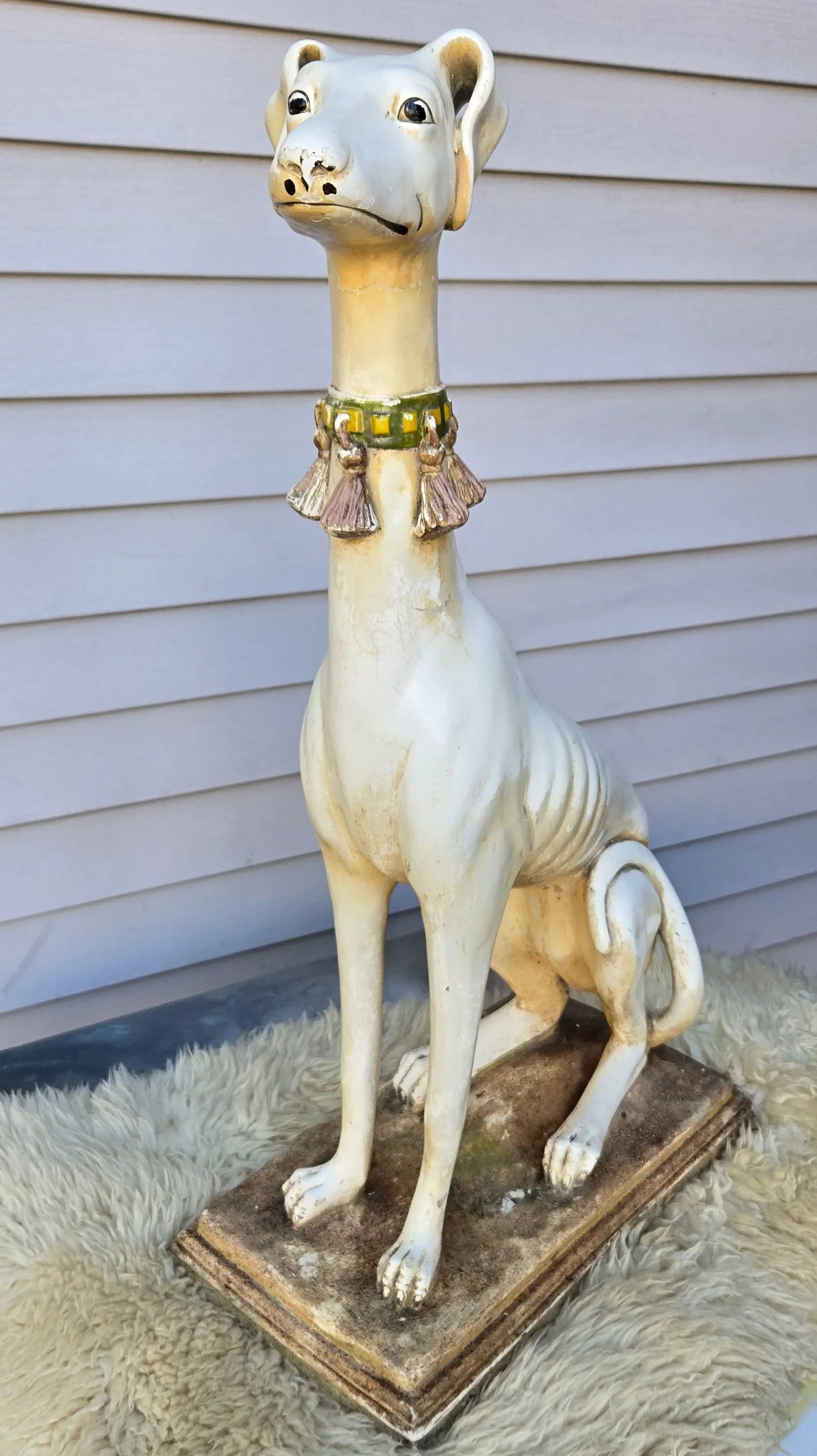 1940s Late Art Deco Sicilian Marwal Chalkware Greyhound.Statue - 2