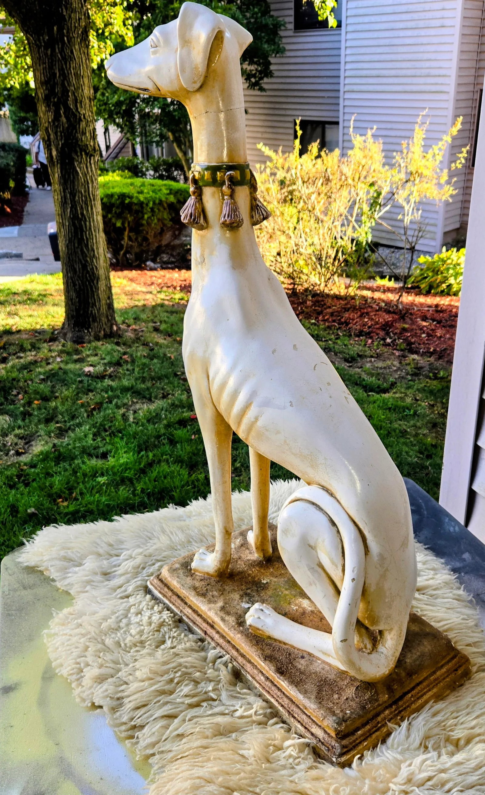 1940s Late Art Deco Sicilian Marwal Chalkware Greyhound.Statue - 3