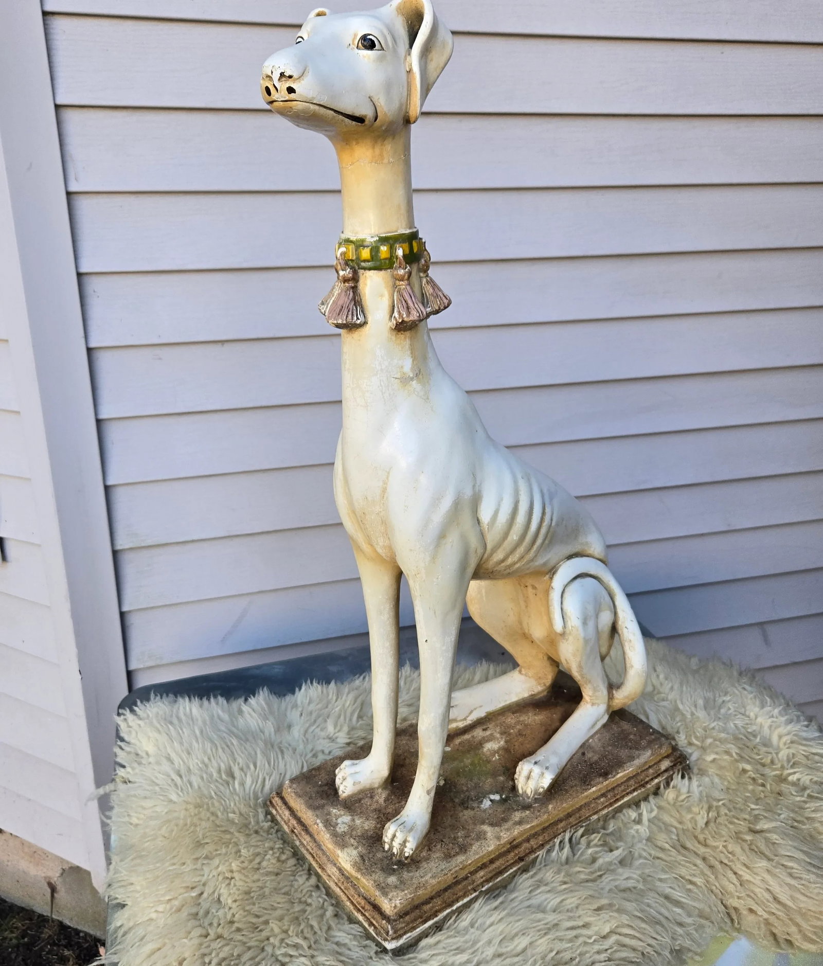 1940s Late Art Deco Sicilian Marwal Chalkware Greyhound.Statue - 4