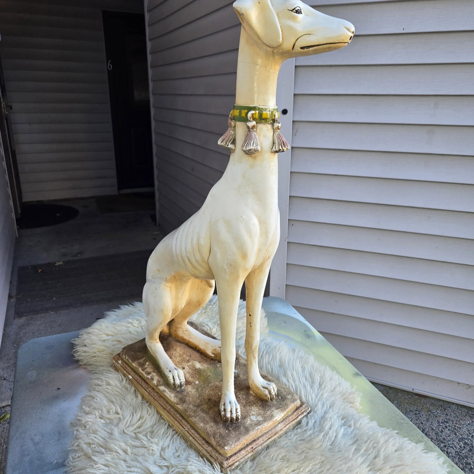 1940s Late Art Deco Sicilian Marwal Chalkware Greyhound.Statue - 6