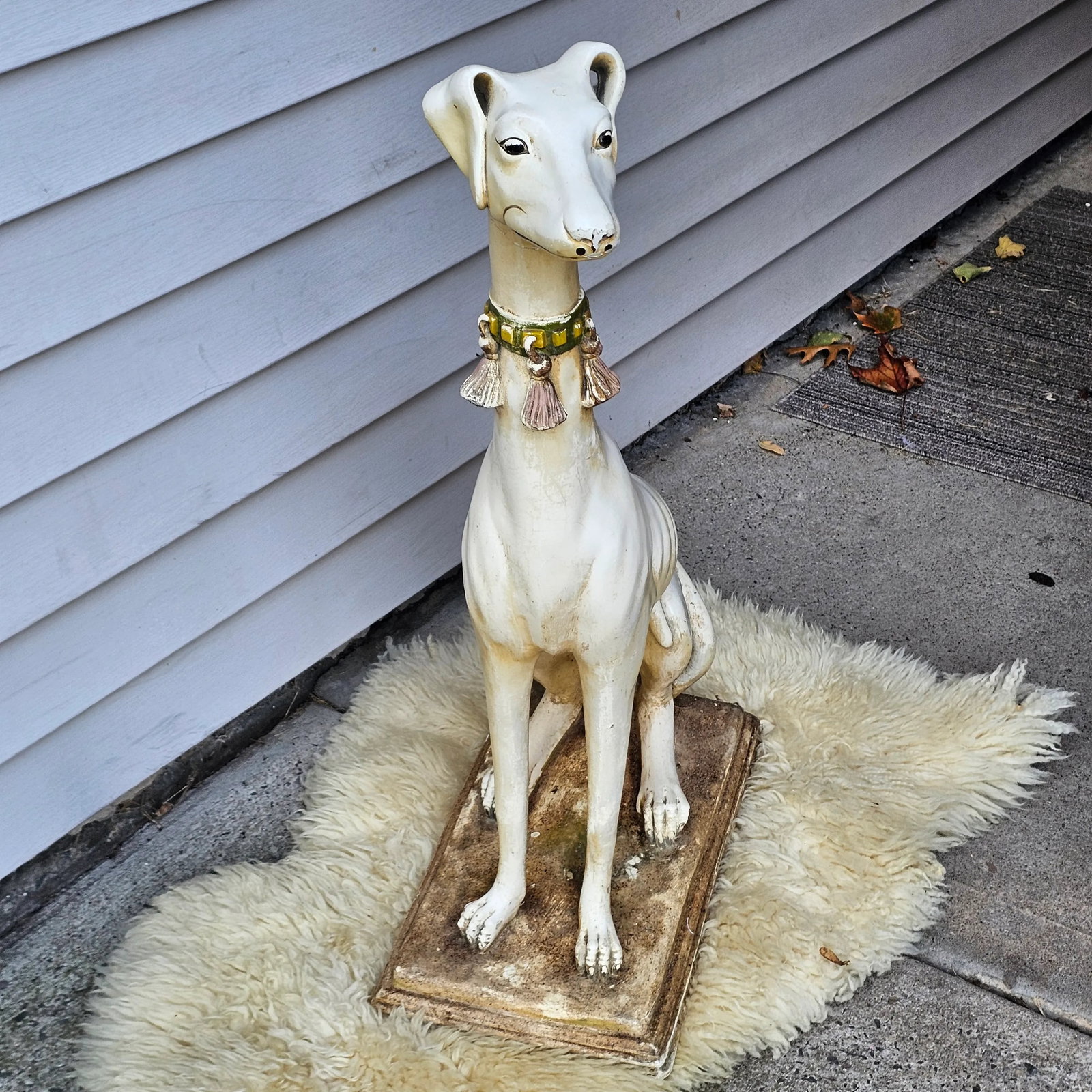 1940s Late Art Deco Sicilian Marwal Chalkware Greyhound.Statue - 8