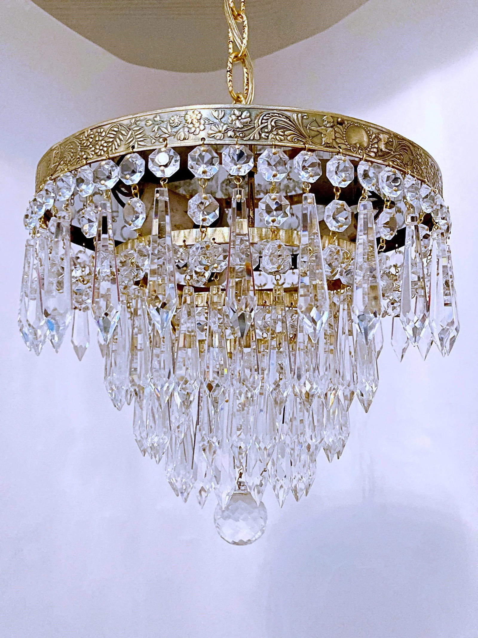 Vintage 1960s Italian Brass Upside Down Layered Cake Chandelier - 2