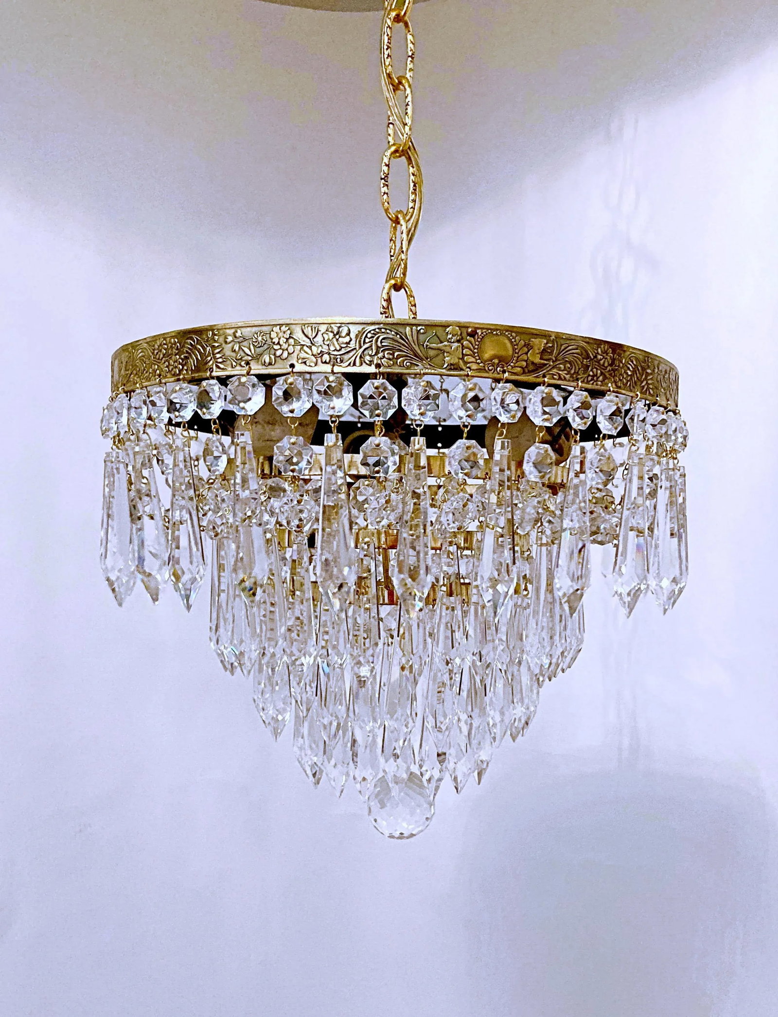 Vintage 1960s Italian Brass Upside Down Layered Cake Chandelier - 6