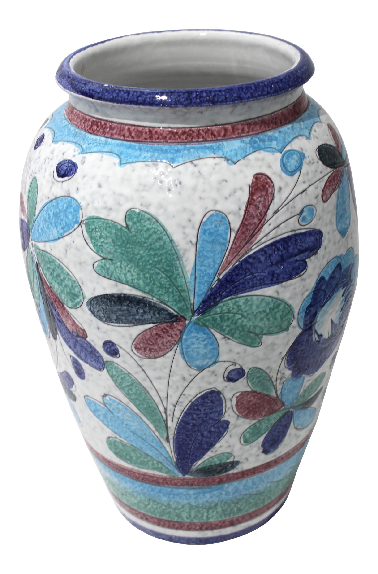 Majolica Painted Artisan Italian Terra Cotta Urn: Vintage Artisan Italian Terra Cotta Majolica Painted Urn Condition: Alterations: Original Condition Unaltered Imperfections: Some Imperfections Condition Notes: normal wear consistent with age and