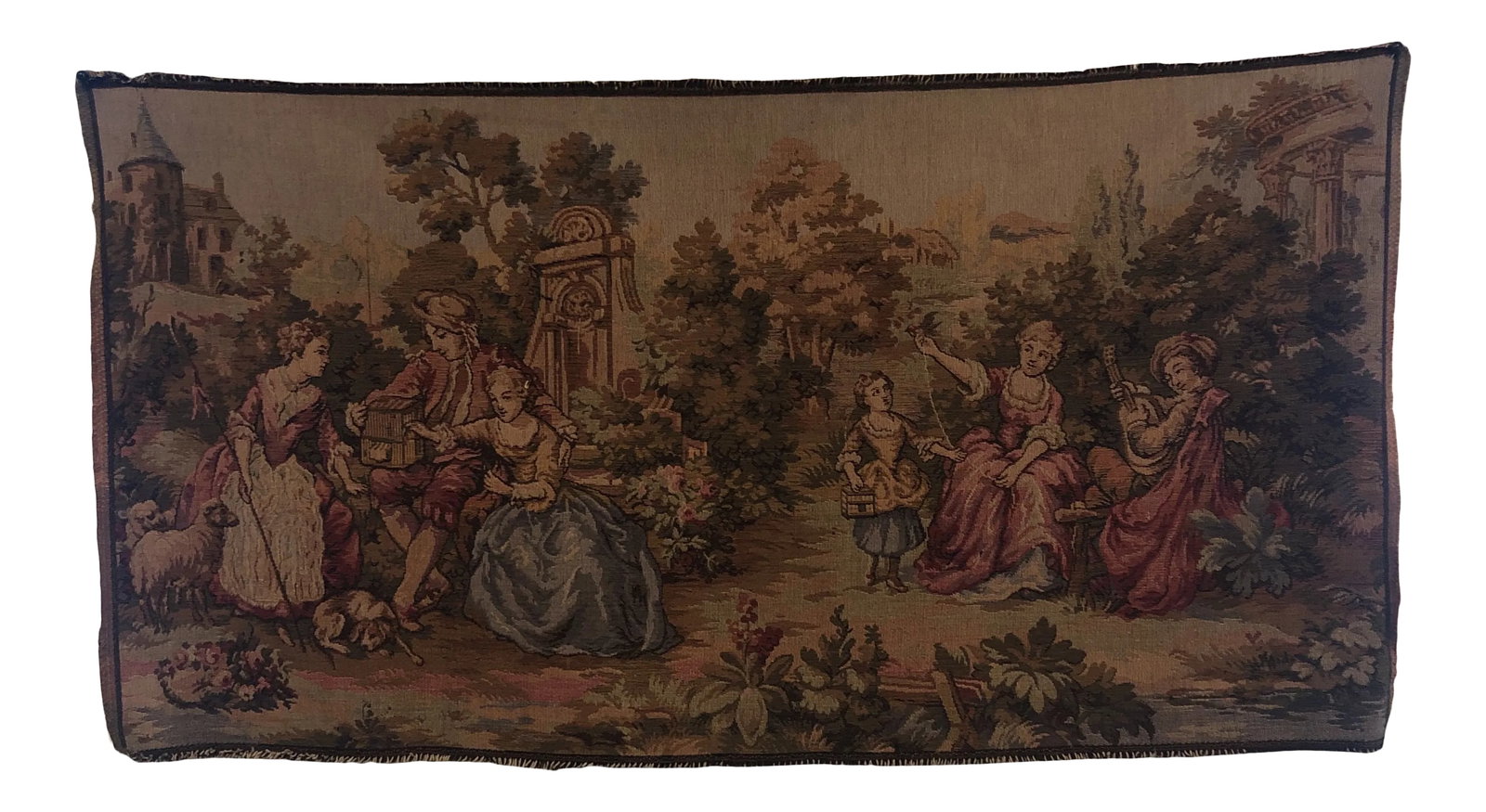 Early 20th Century Belgian Tapestry: Lovely Belgian tapestry depicting a scene of life in the Belgium countryside. Beautiful colors. Condition: Alterations: Original Condition Unaltered Imperfections: Some Imperfections Condition Notes: