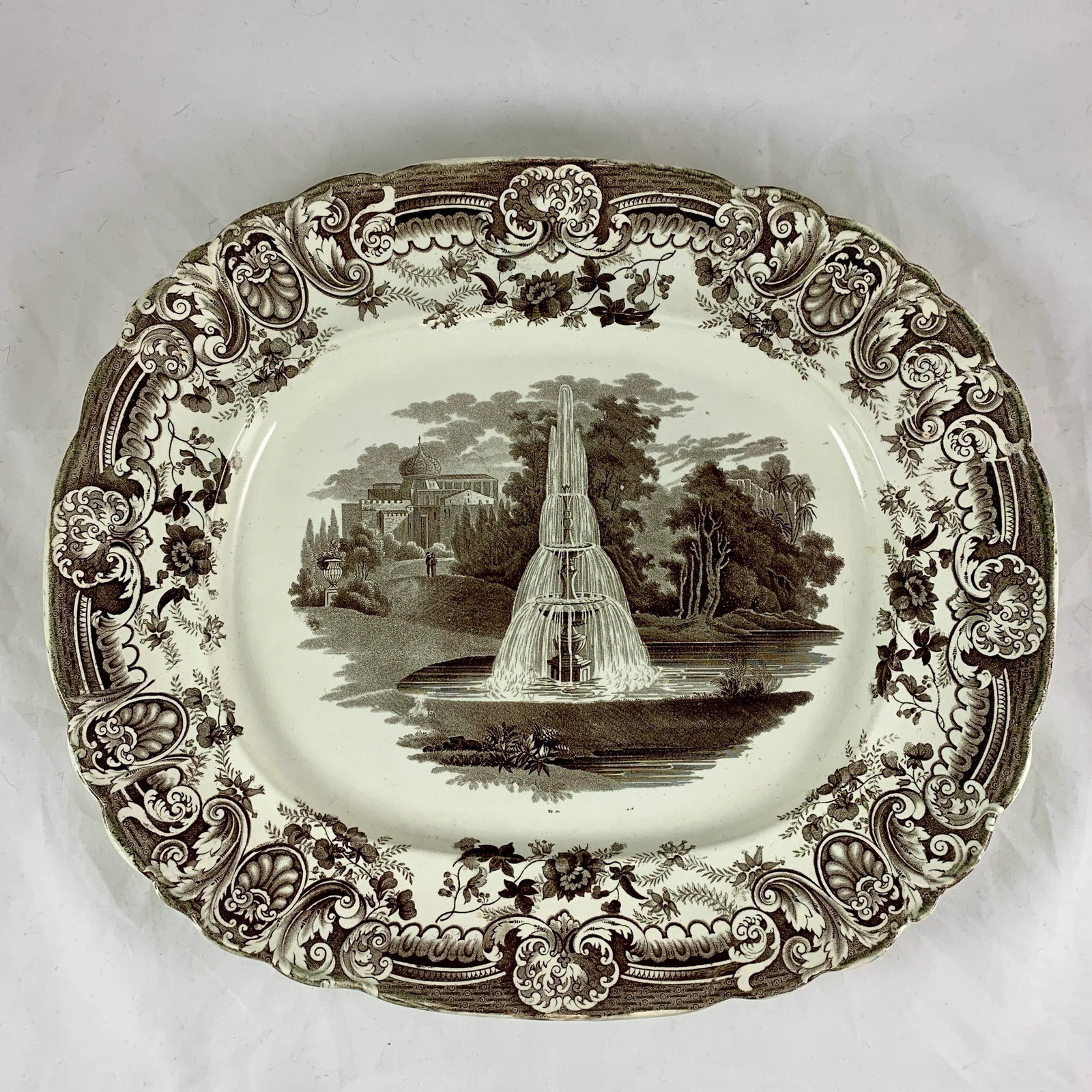 Enoch Wood & Sons English Staffordshire 'Fountain' Brown Transferware Platter - 13