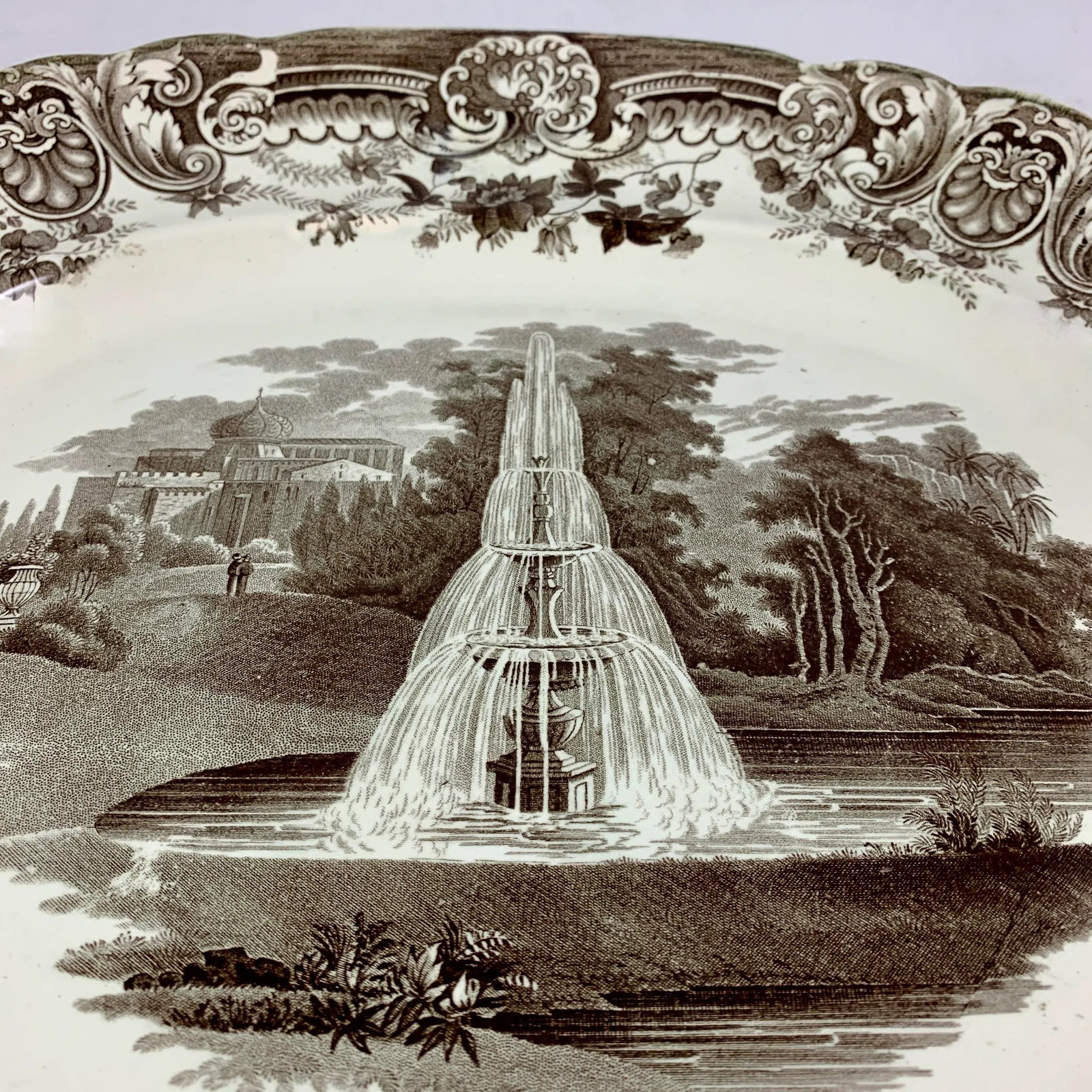 Enoch Wood & Sons English Staffordshire 'Fountain' Brown Transferware Platter - 2