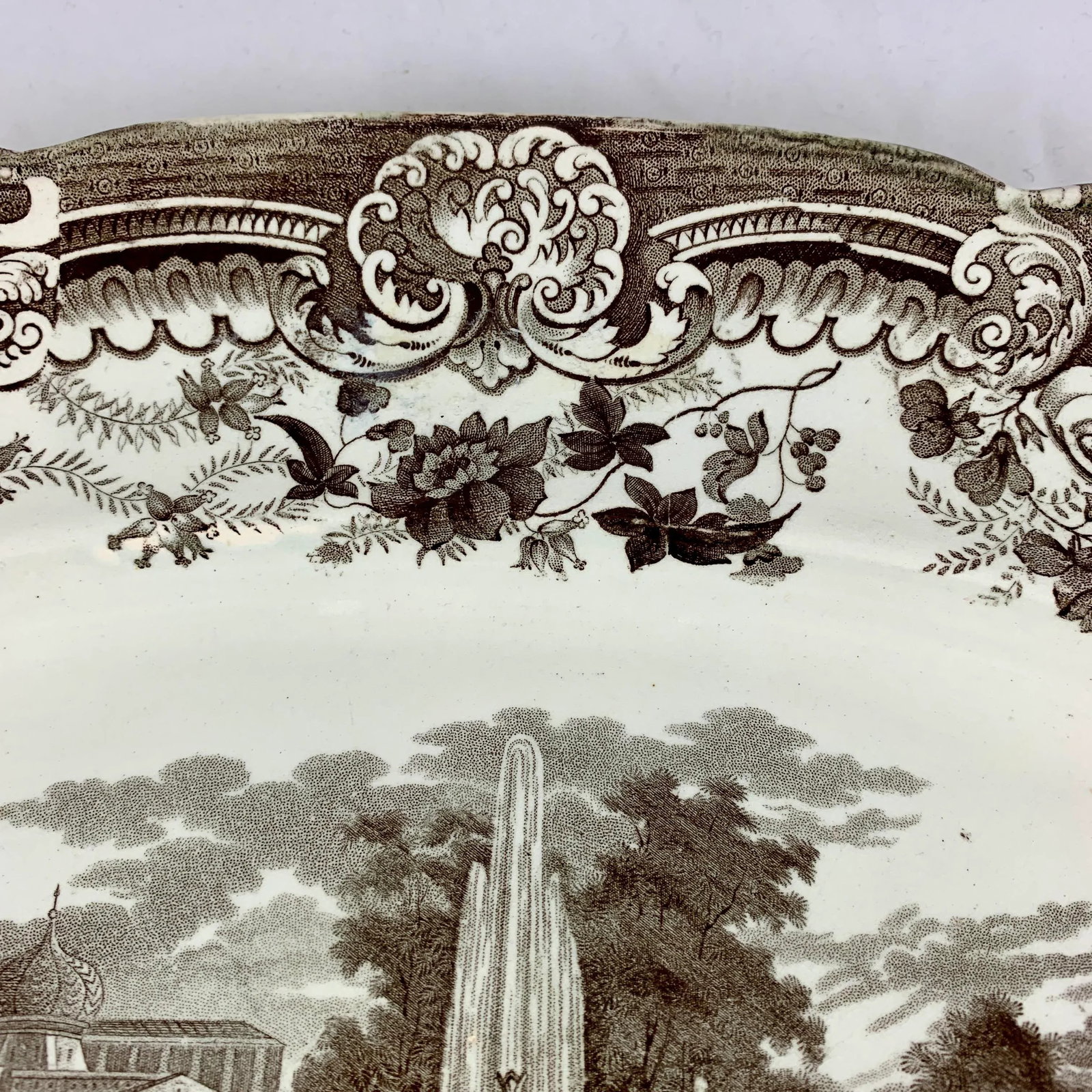 Enoch Wood & Sons English Staffordshire 'Fountain' Brown Transferware Platter - 6