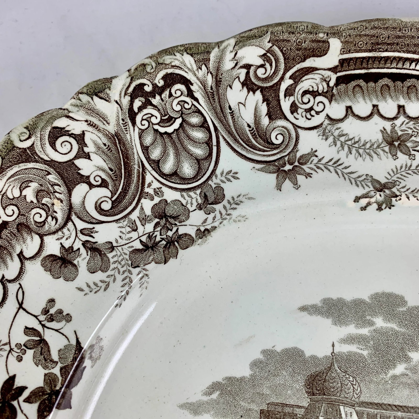 Enoch Wood & Sons English Staffordshire 'Fountain' Brown Transferware Platter - 7