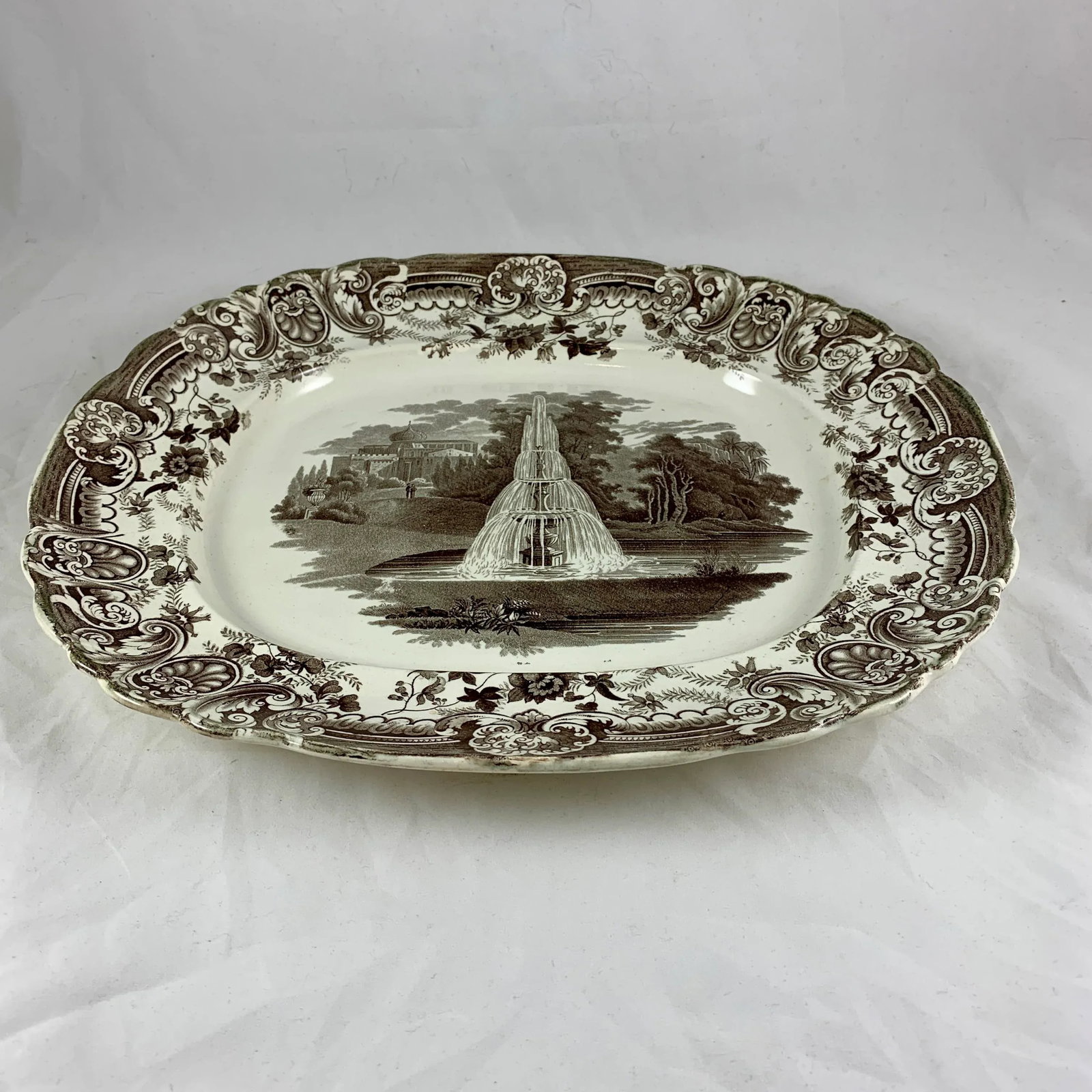 Enoch Wood & Sons English Staffordshire 'Fountain' Brown Transferware Platter - 8