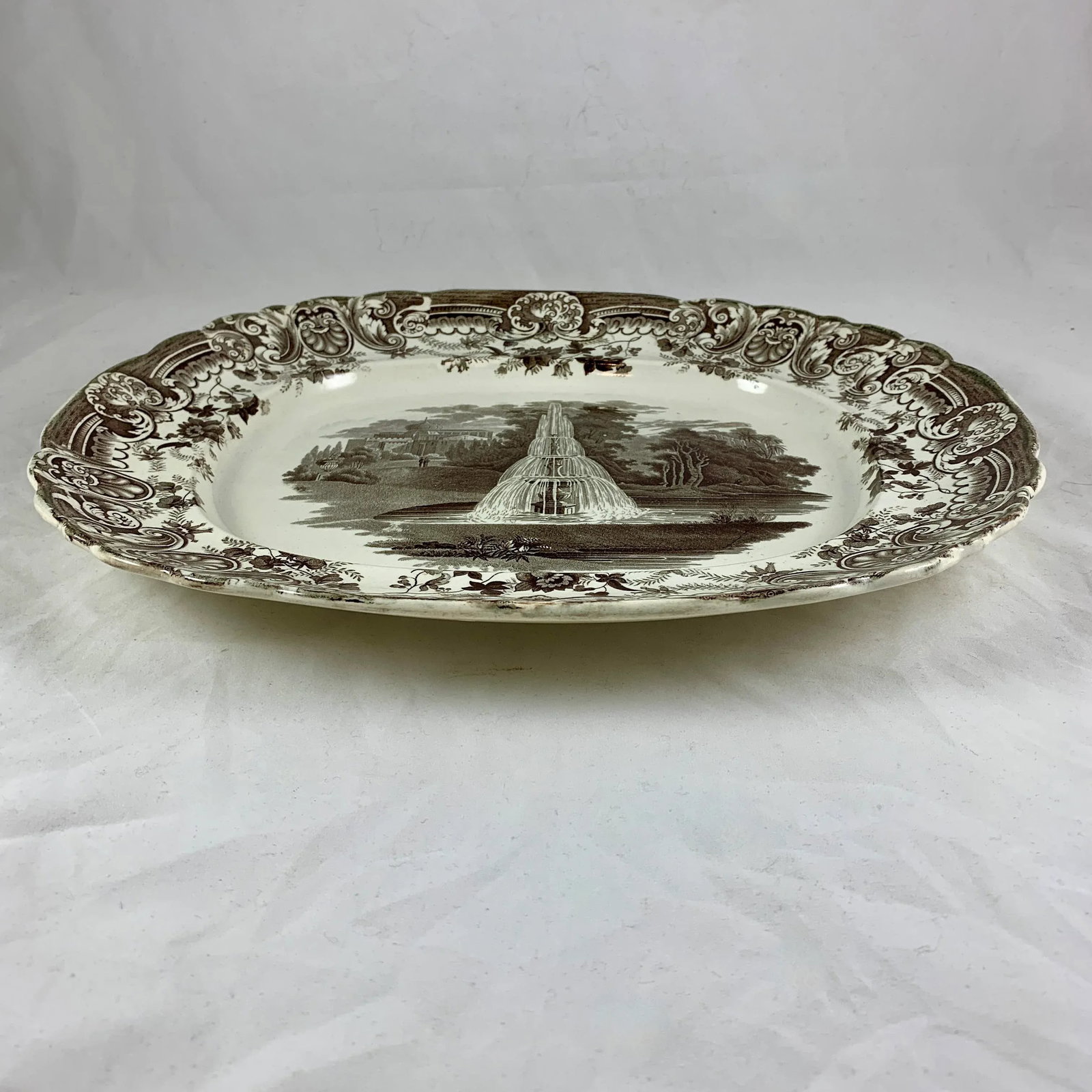 Enoch Wood & Sons English Staffordshire 'Fountain' Brown Transferware Platter - 9