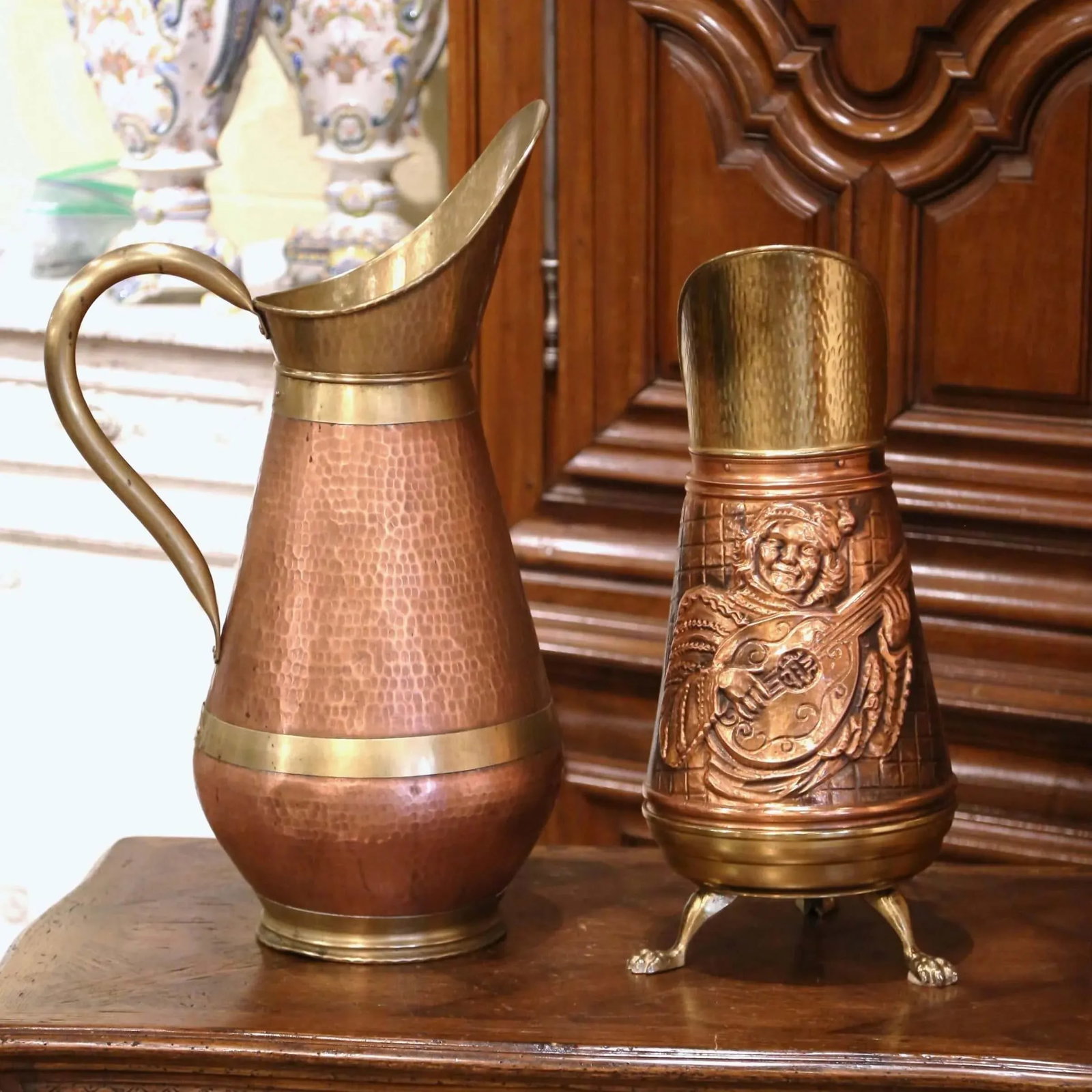 Set of Two Mid-Century French Copper and Brass Watering Cans From Normandy - 2
