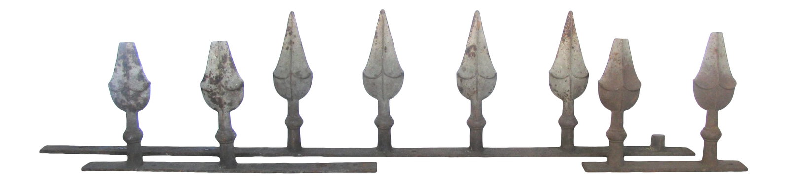 Antique French Architectural Iron Spear Elements, Set of 3: PLEASE NOTE BEFORE PURCHASING -- This item will ship no earlier than 8/15/23 due to warehouse relocation. Lovely old French garden rails, possibly a pigeon guard on a wall or chateau roof. Spear form 
